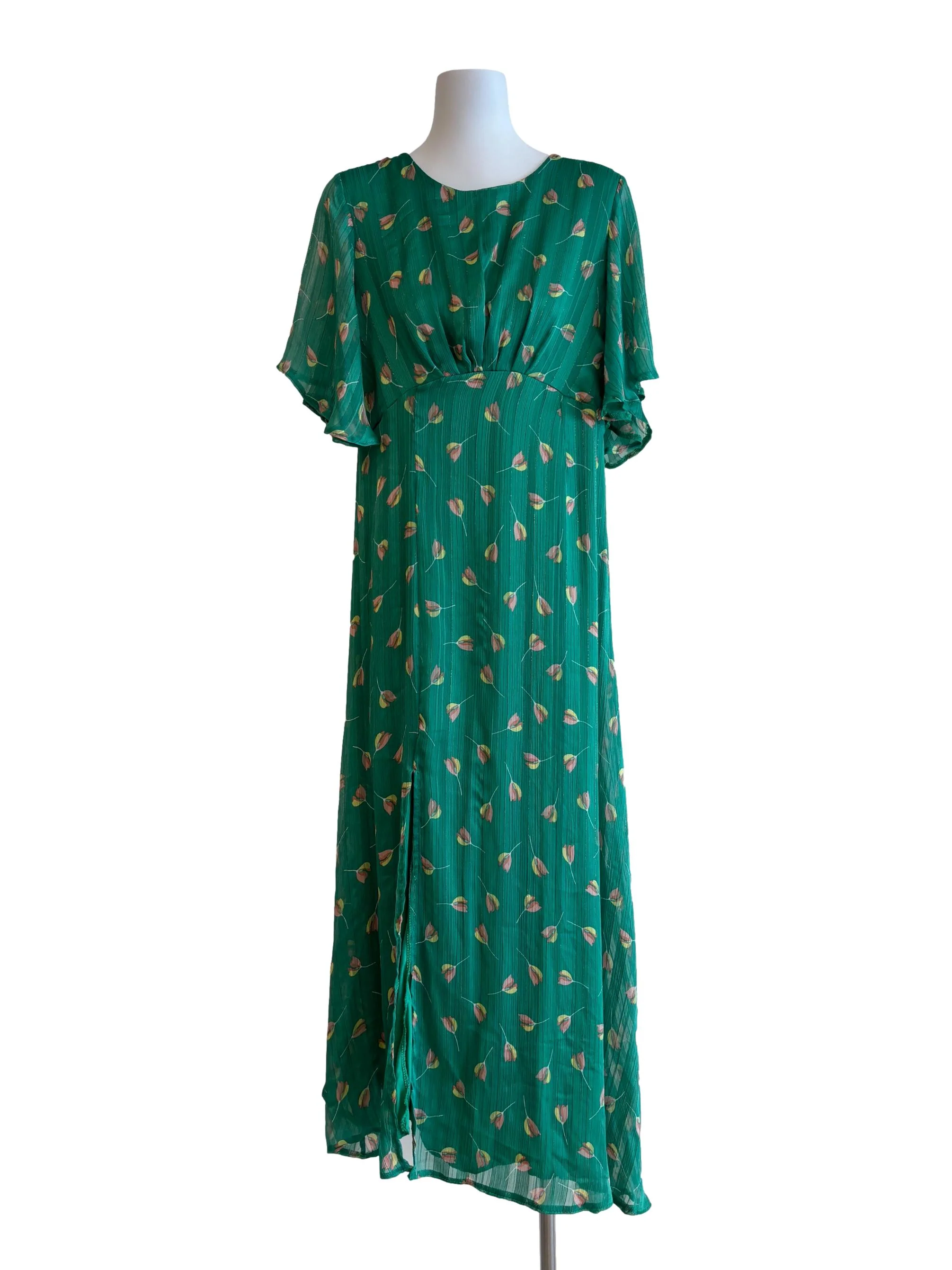 Green Floral Patterned Flowy Dress