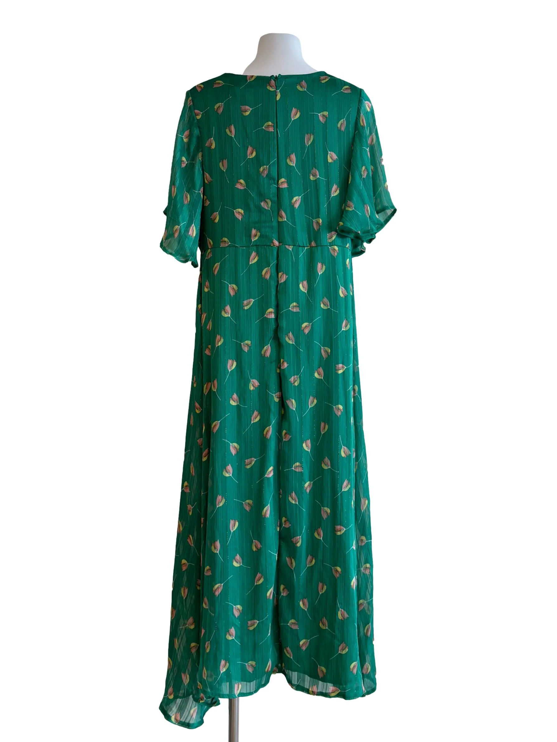 Green Floral Patterned Flowy Dress - Image 2