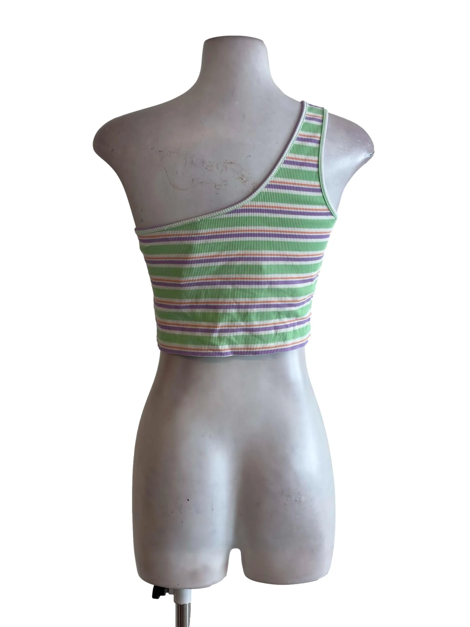 Green Multicolor Stripes Asymmetric Tank Top - Image 2