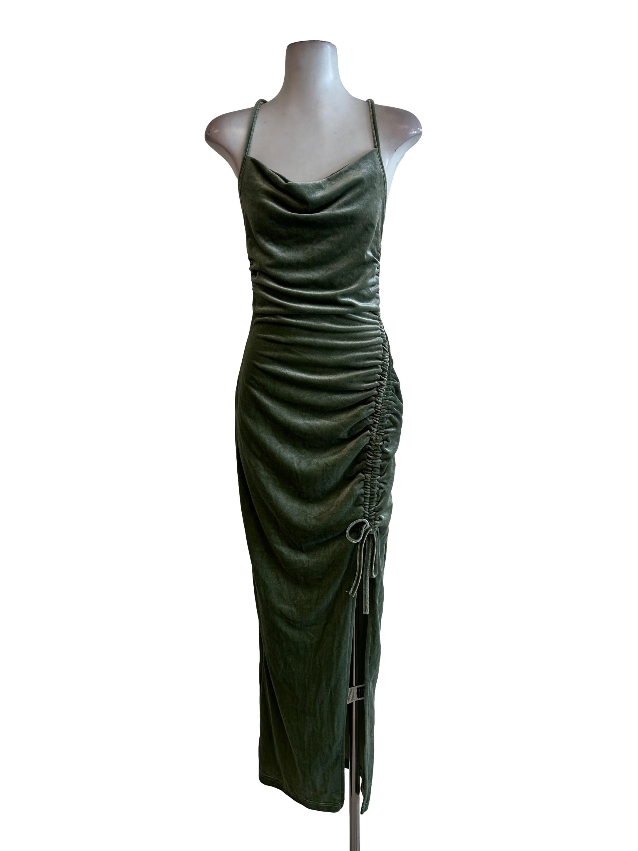 Green Velvet Halter Straps Dress