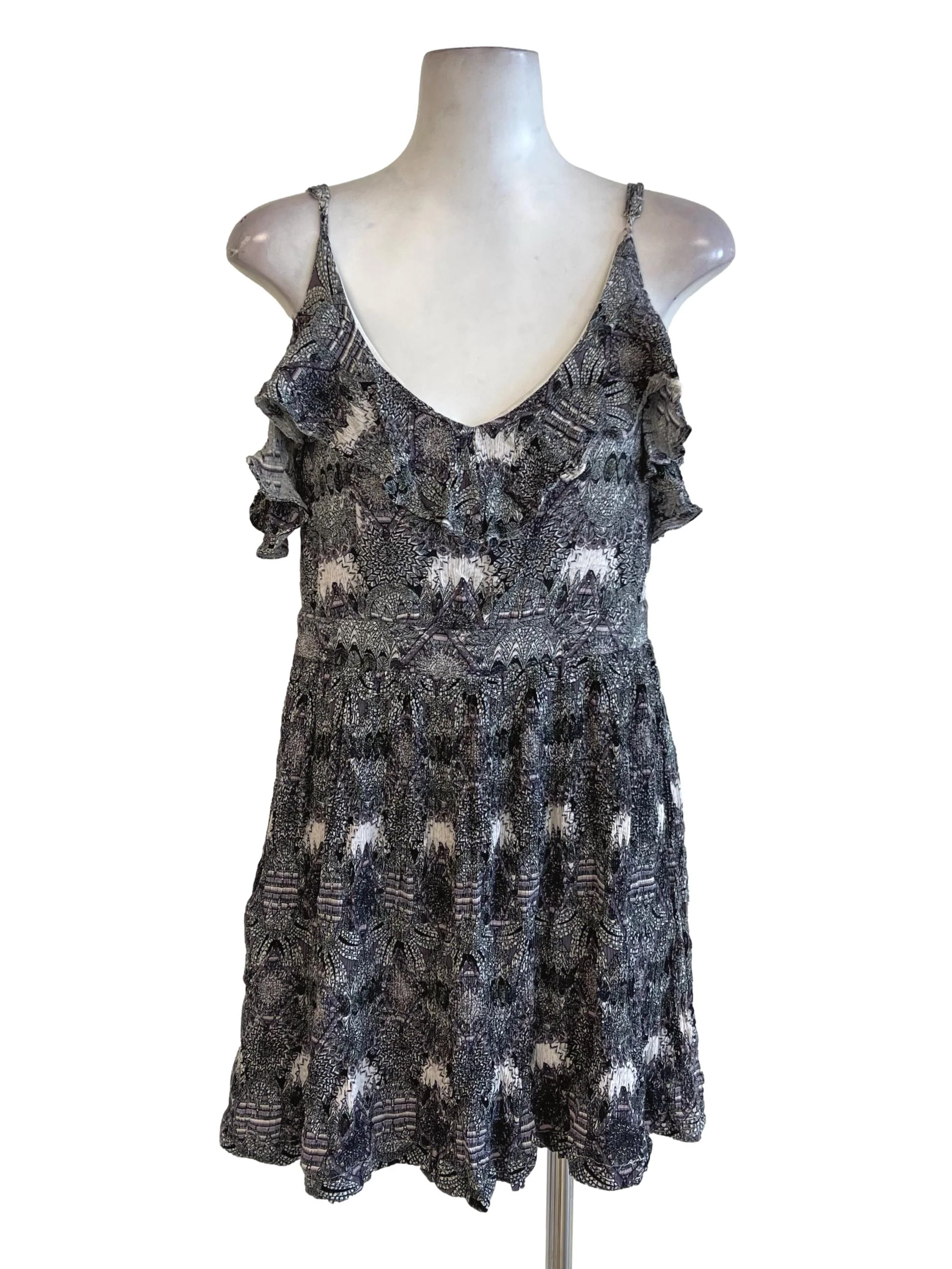 Grey Color Block Bohemian Ruffle Dress