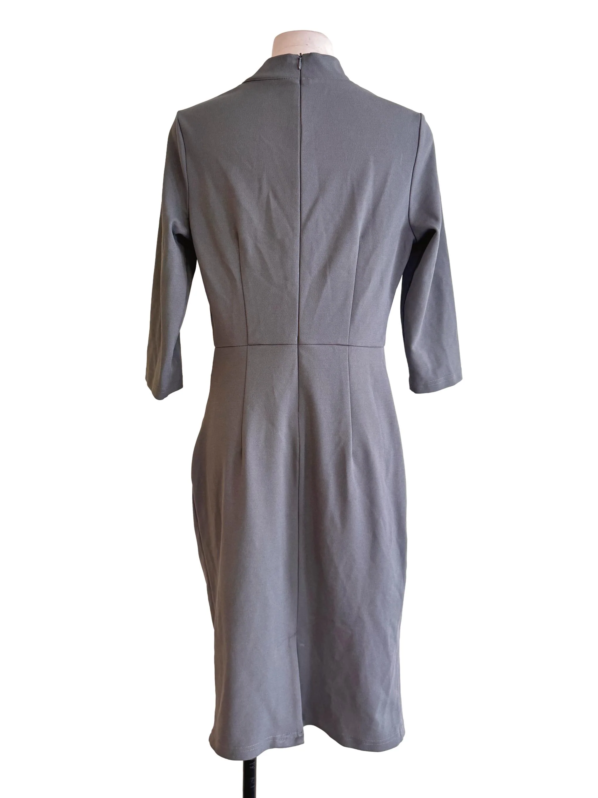 Grey Long Sleeve Ruched Dress - Image 2