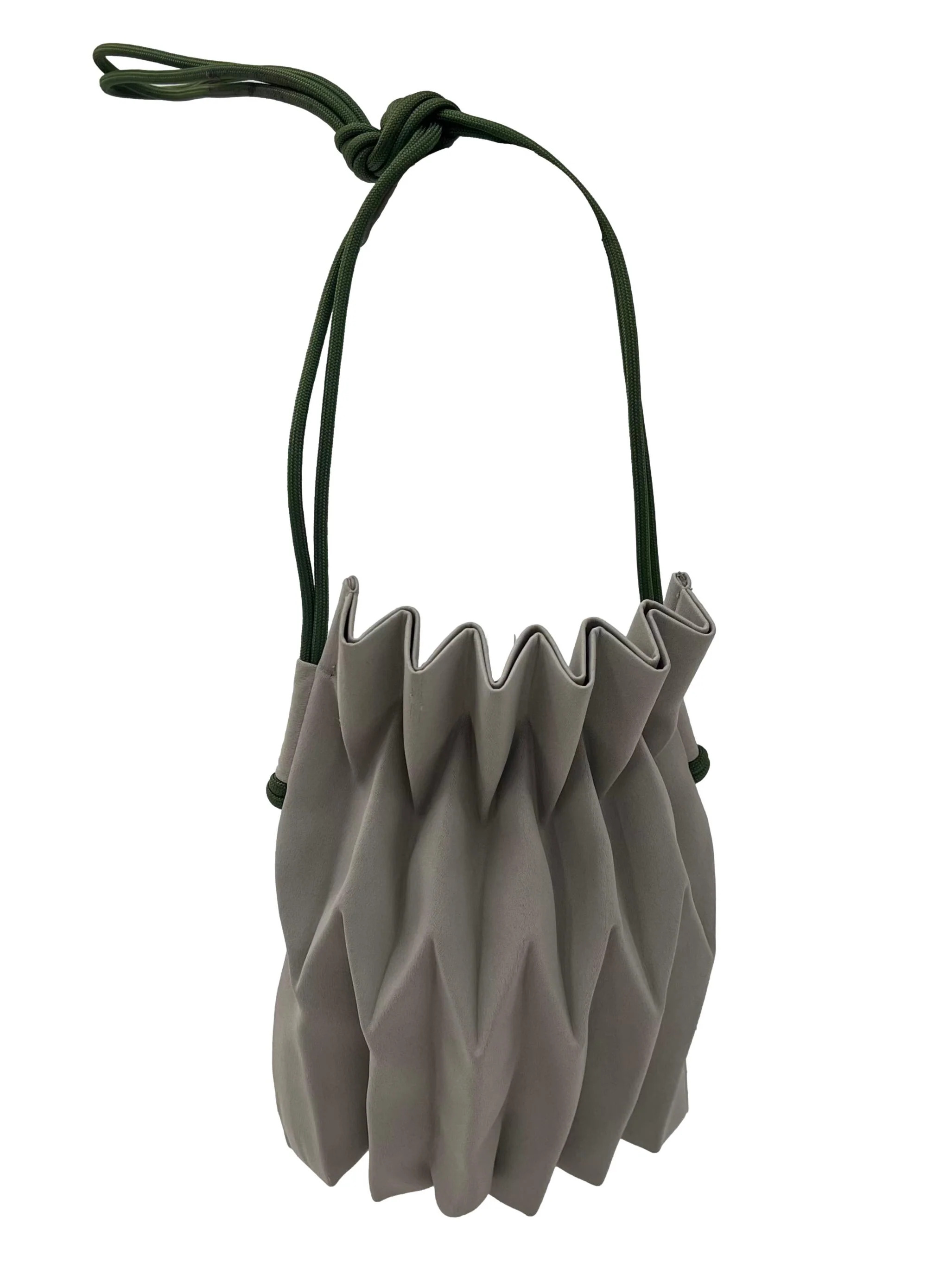 Grey Stretchable Pleated Shoulder Bag With Green Adjustable Straps - Image 2