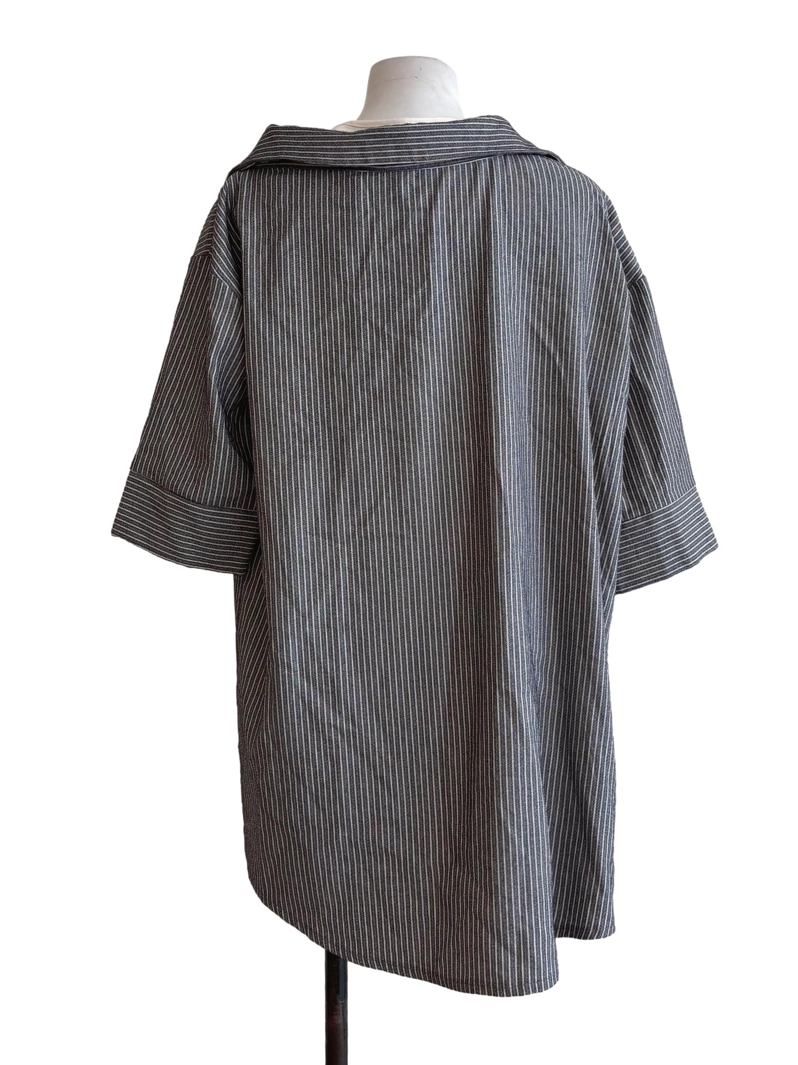 Grey Striped Oversized Buttoned Shirt Dress - Image 2