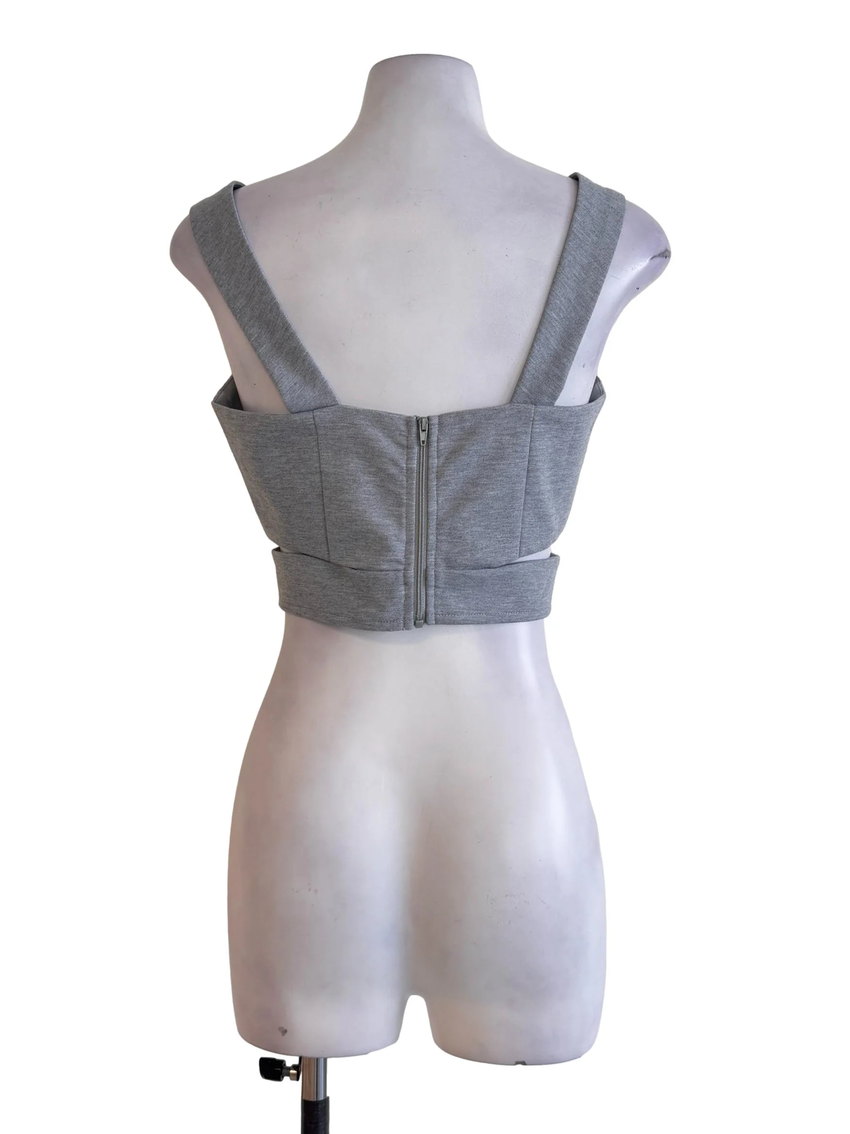 Grey Textured V Neck Top - Image 2