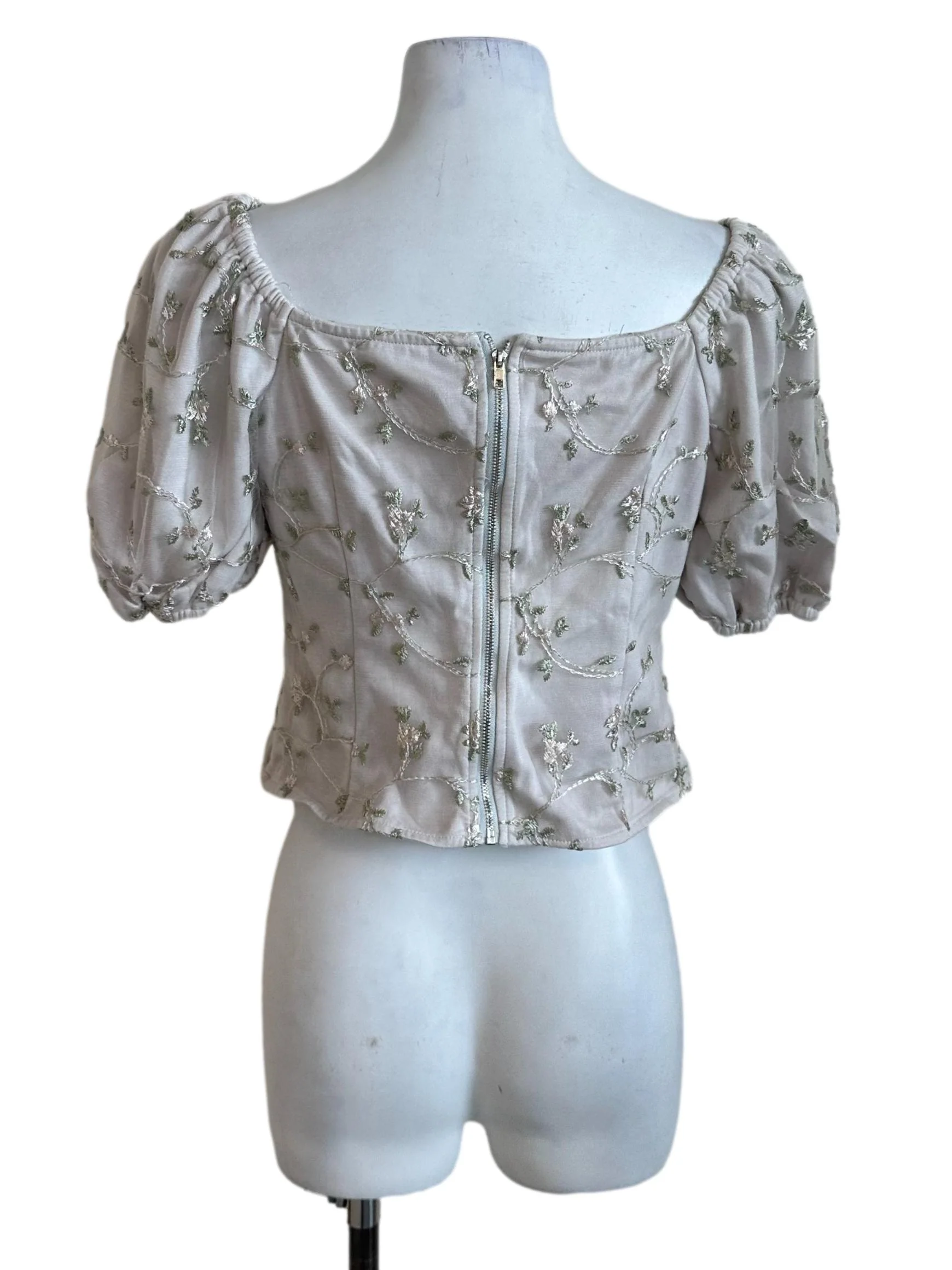 Hazel Beige Lace Puff Sleeve Top - Image 2