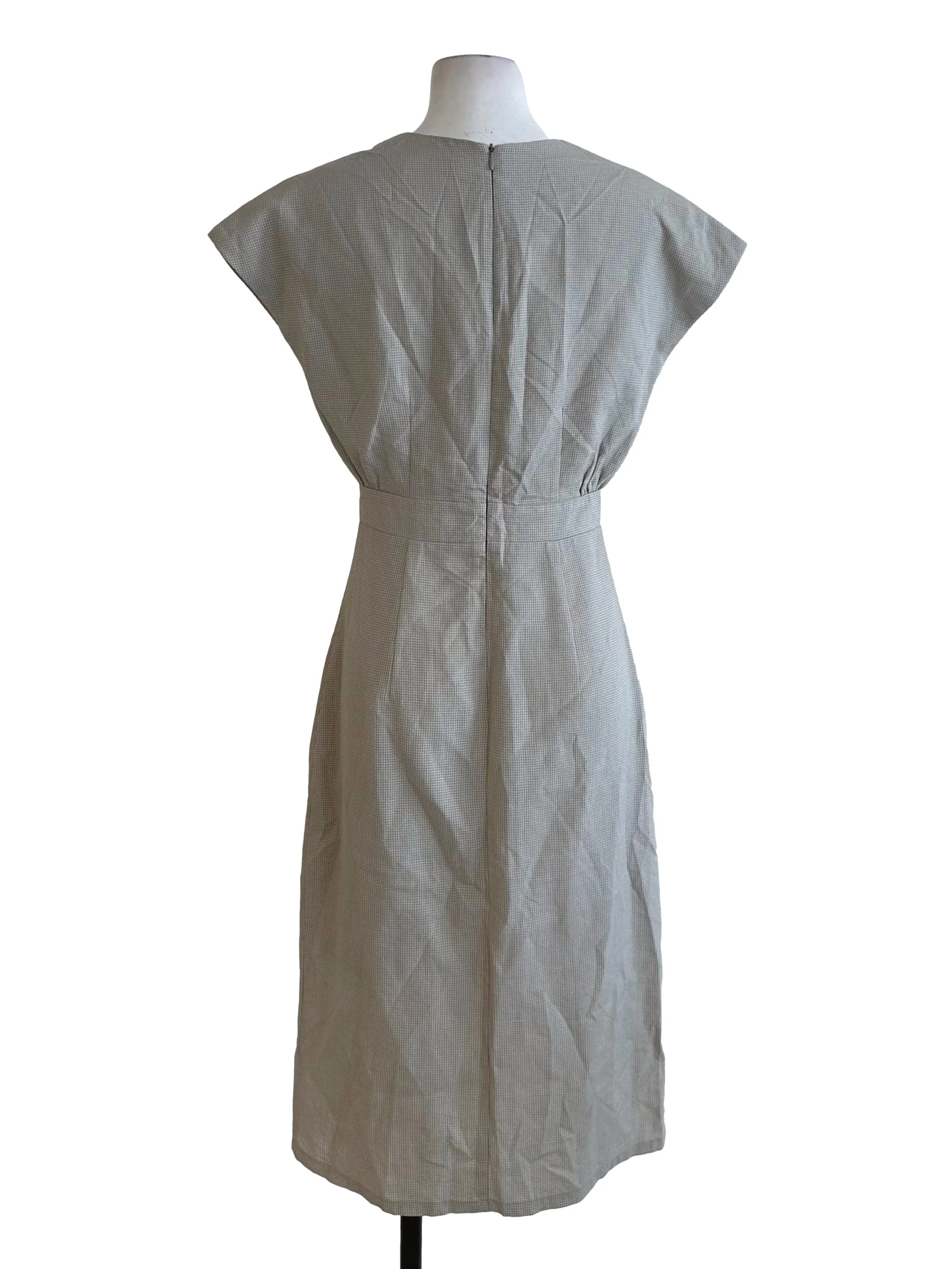 Hazel Grey Plaid V Neck Pegged Dress - Image 2