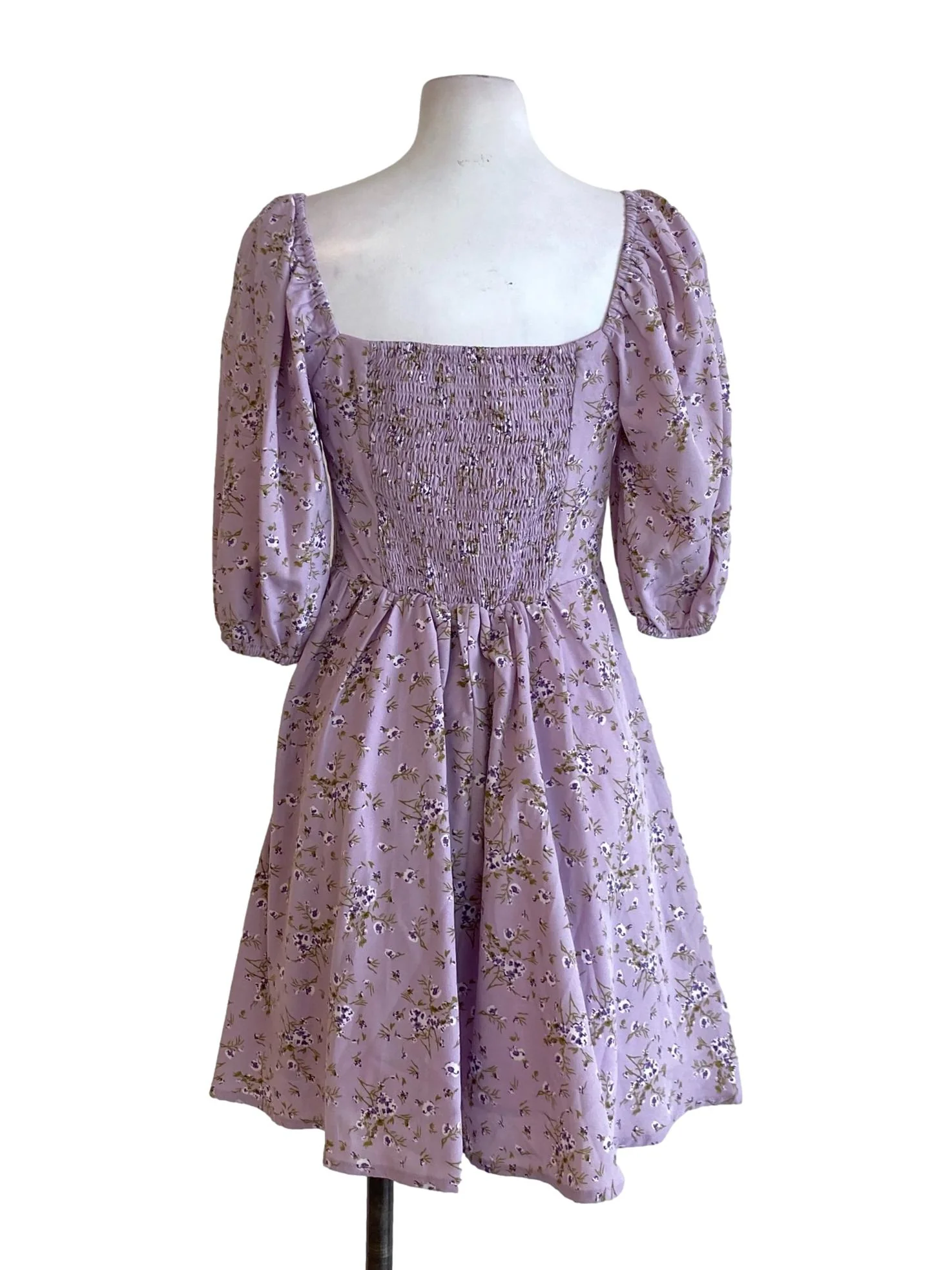 Heather Purple Floral Printed Sweetheart Peasant Dress - Image 2