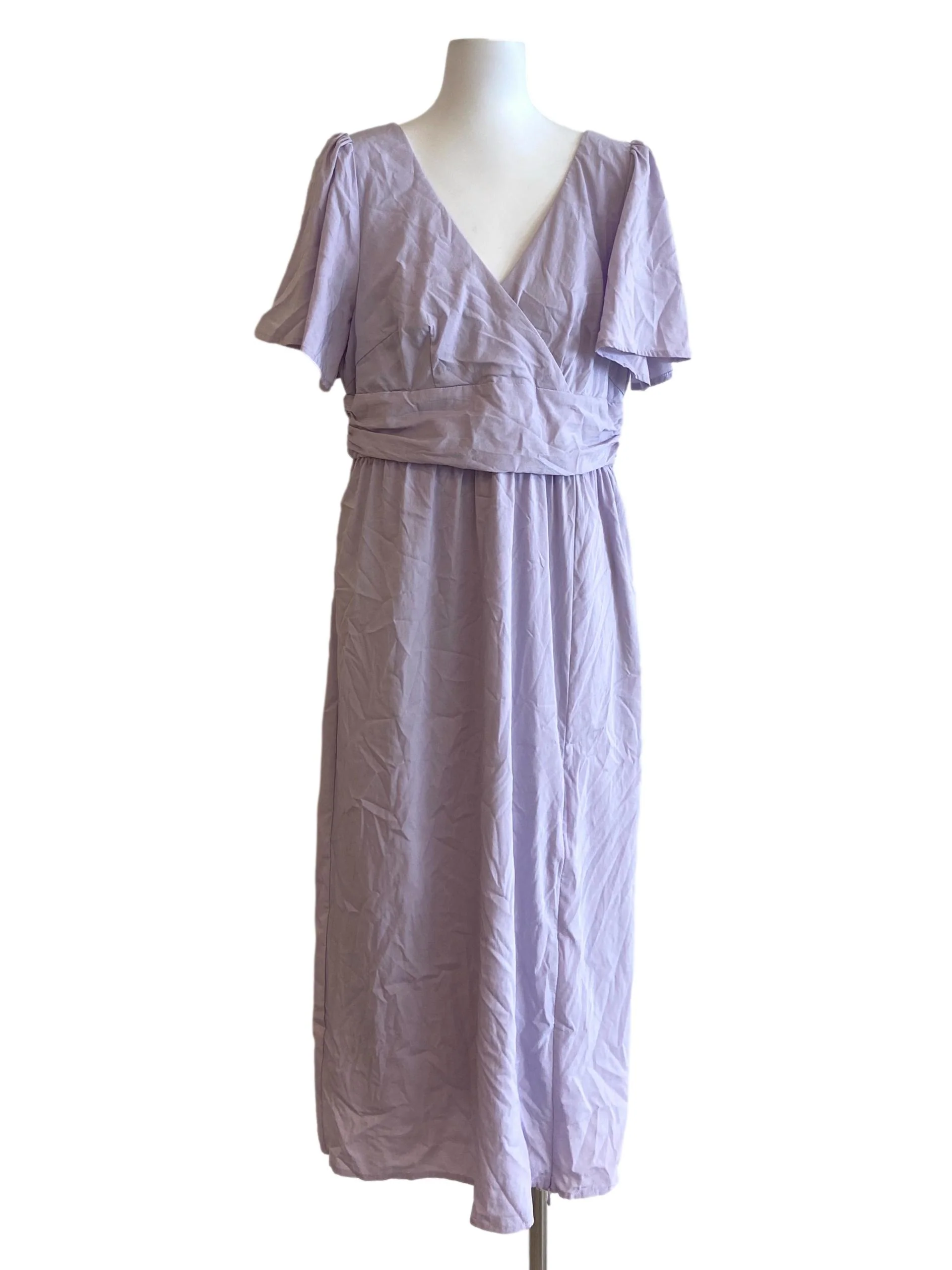Heather Purple V Neck Empire Dress
