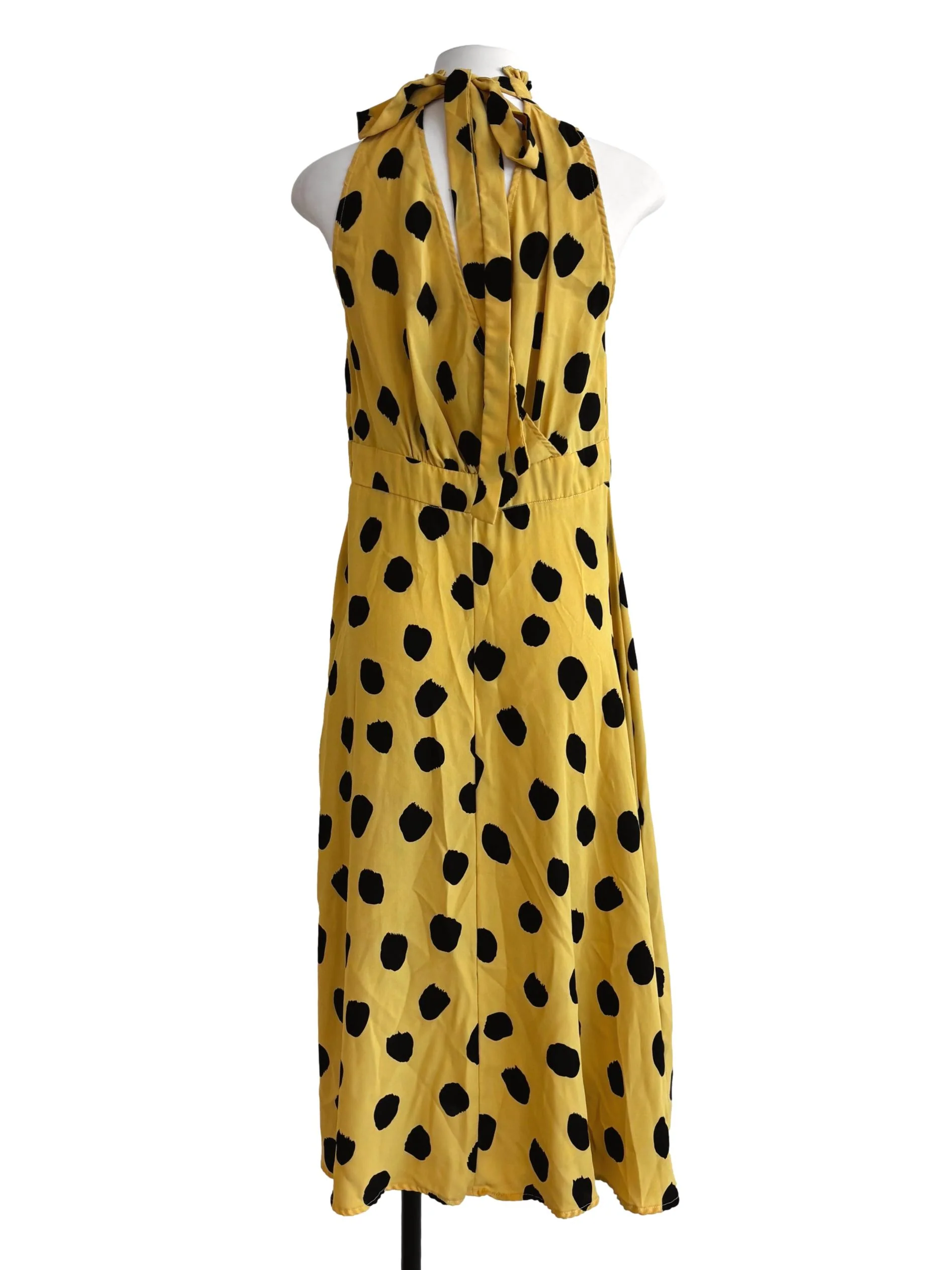 Honey Yellow Polka Dot Halter Dress - Image 2