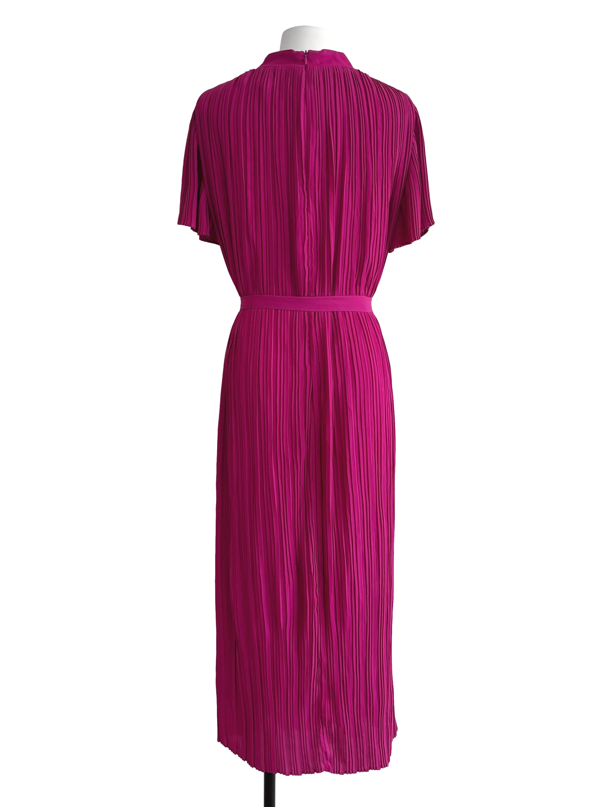 Hot Pink Pleats Belted Dress - Image 2