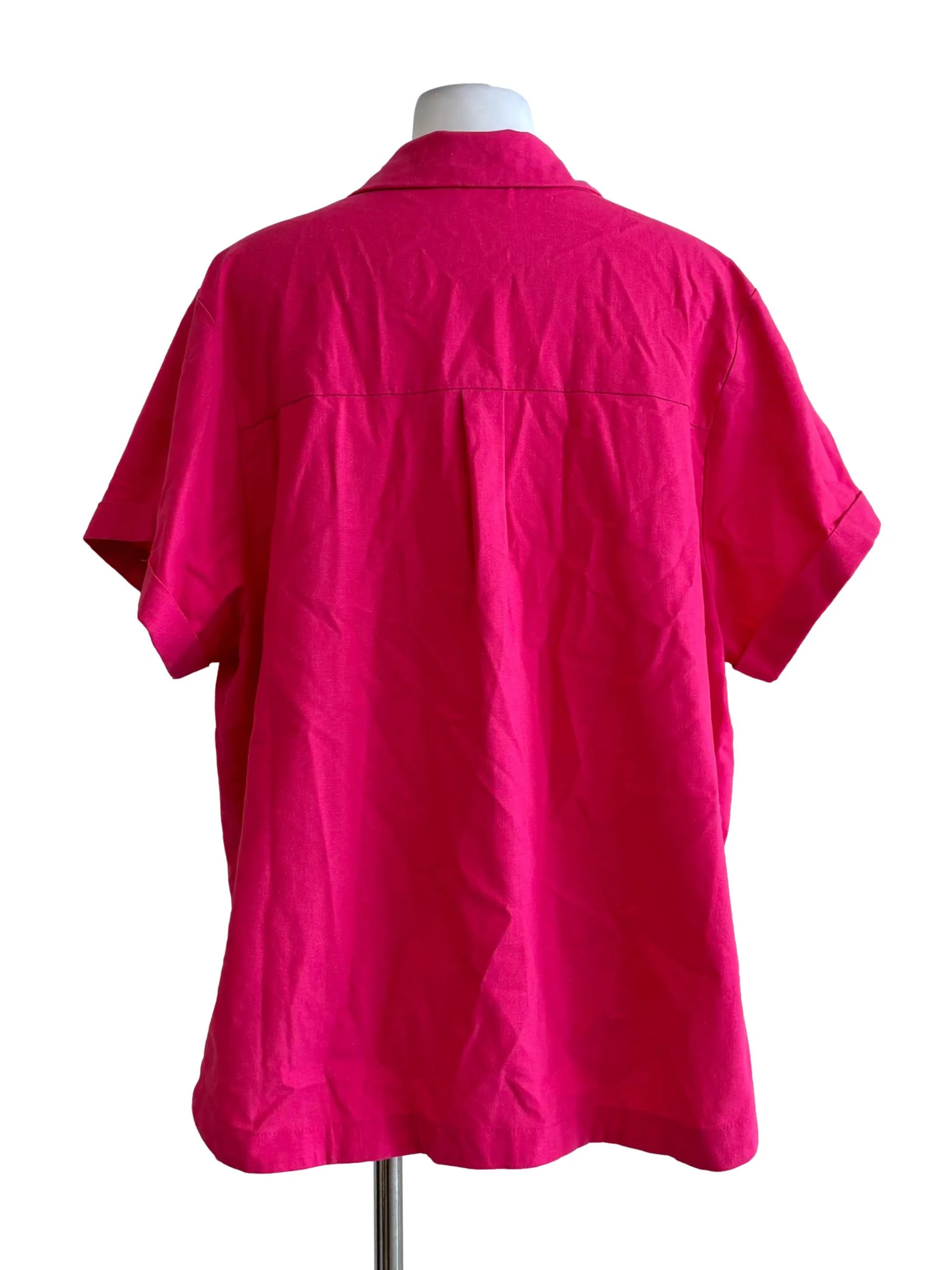 Hot Pink Short Sleeve Buttoned Linen Shirt - Image 2