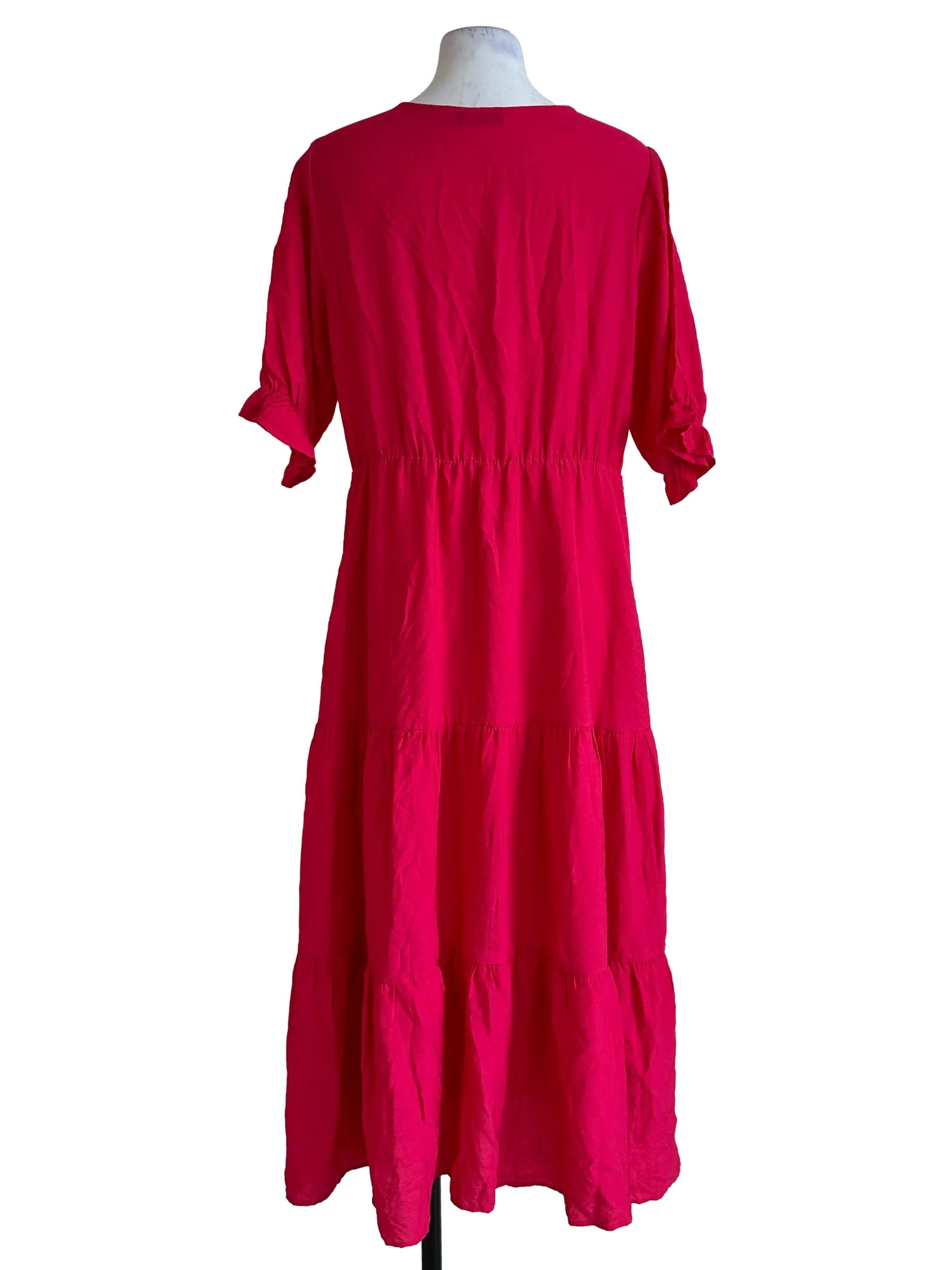 Hot Pink V Neckline Maxi Dress - Image 2