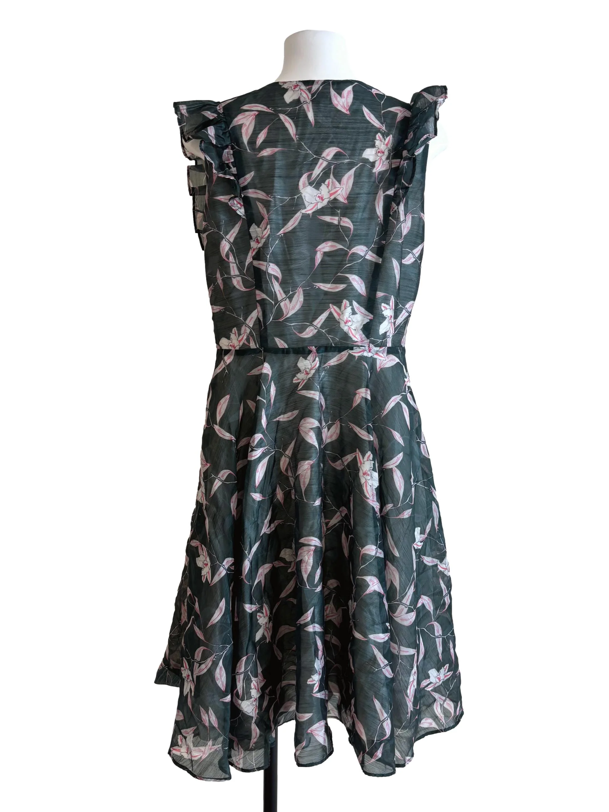 Hunter Green Printed Ruffle A-Line Dress - Image 2