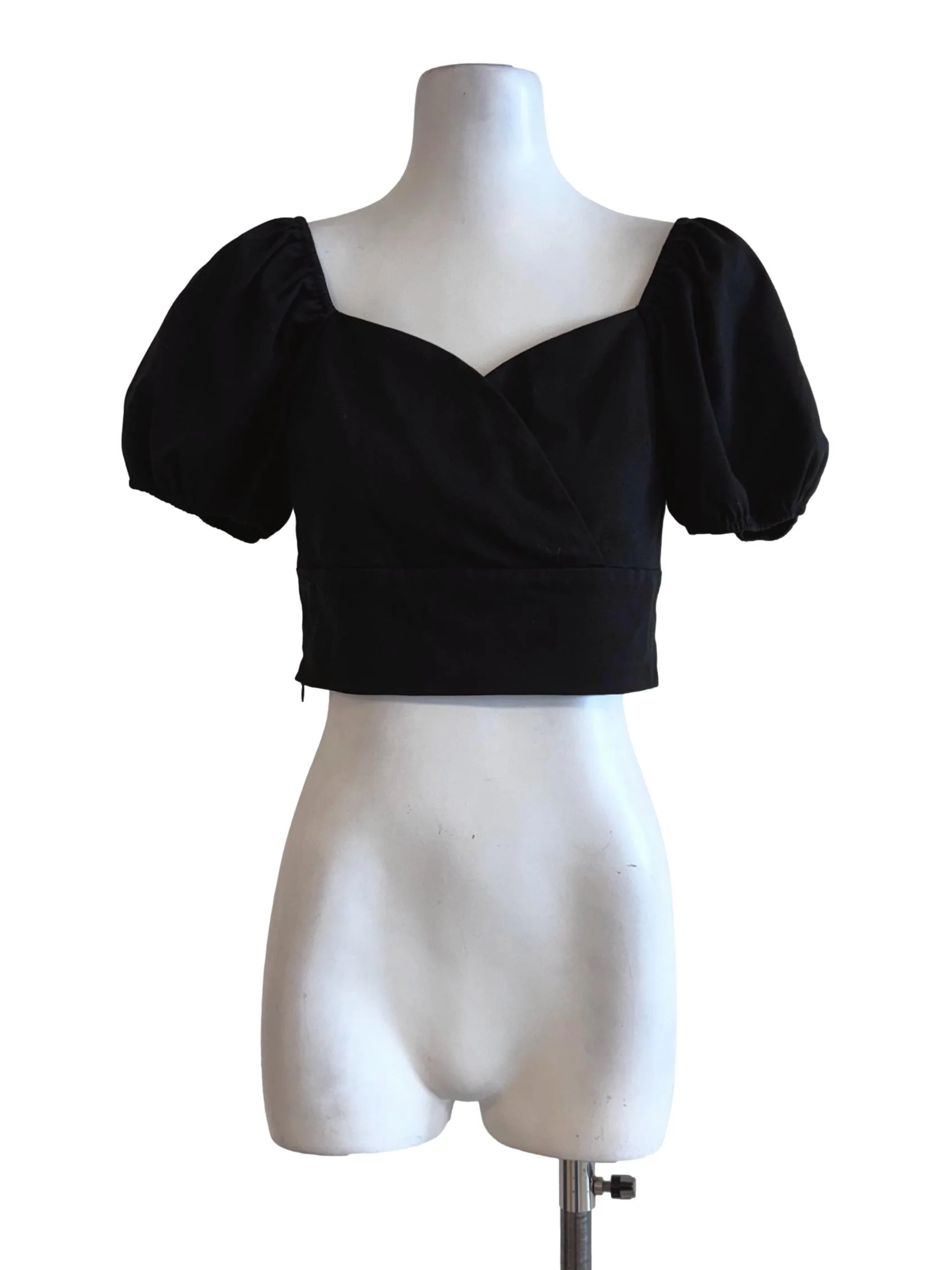 Ink Black Bubble Sleeve Crop Top