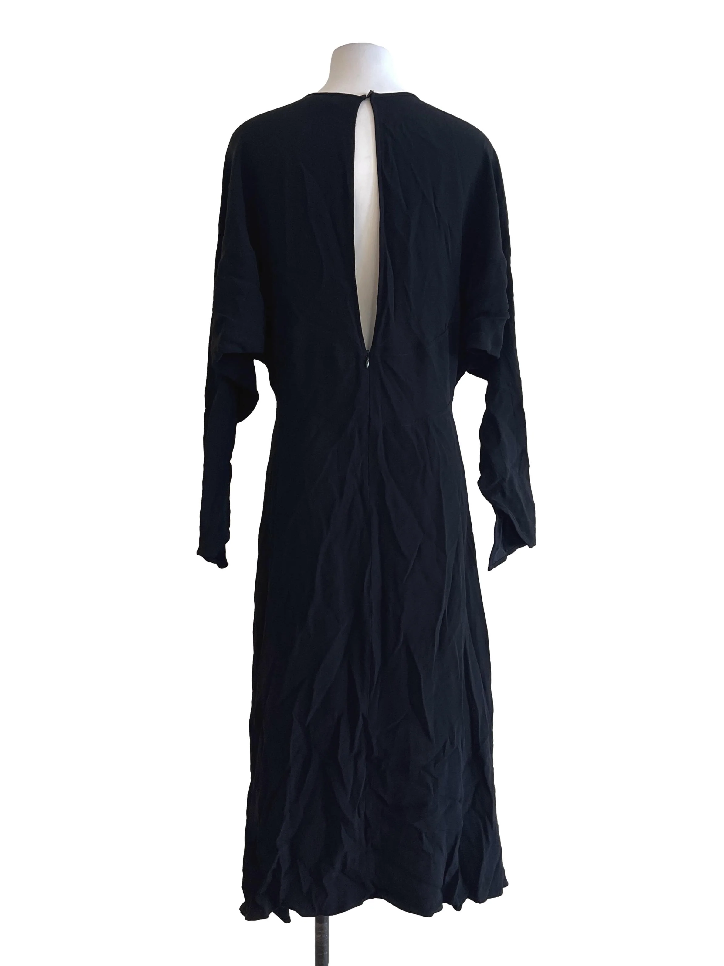 Ink Black Halter Long Sleeve A-Line Dress - Image 2