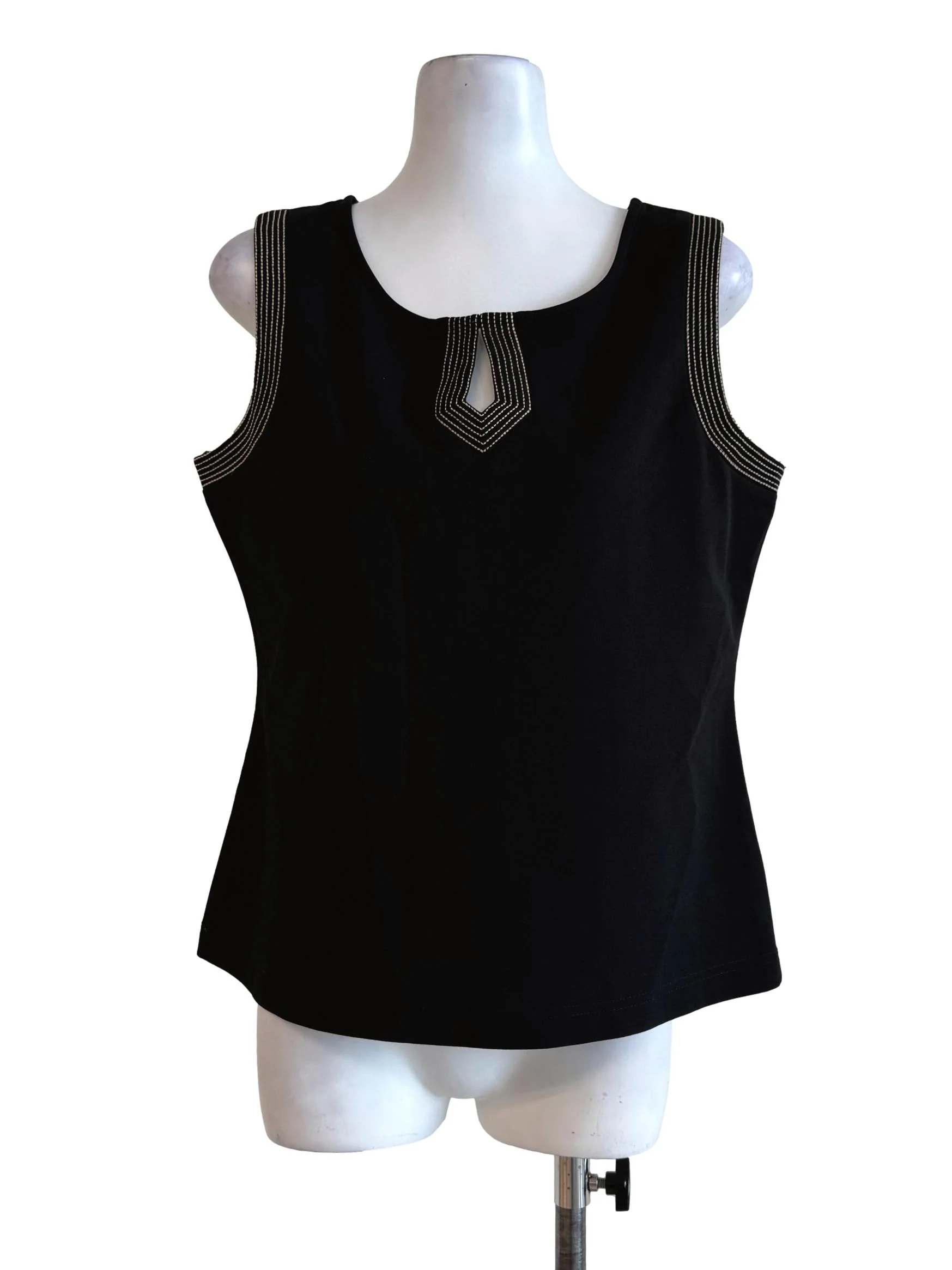 Ink Black Nude Stitches Round Neck Top