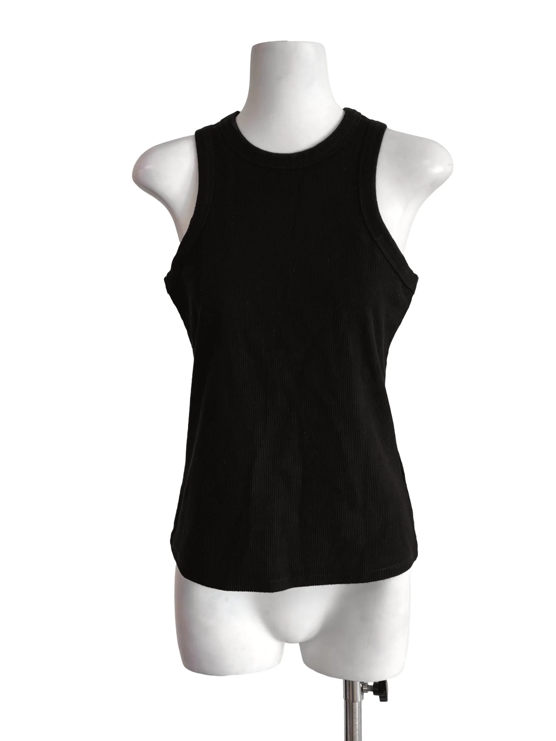 Ink Black Round Neck Ribbed Tank Top LB