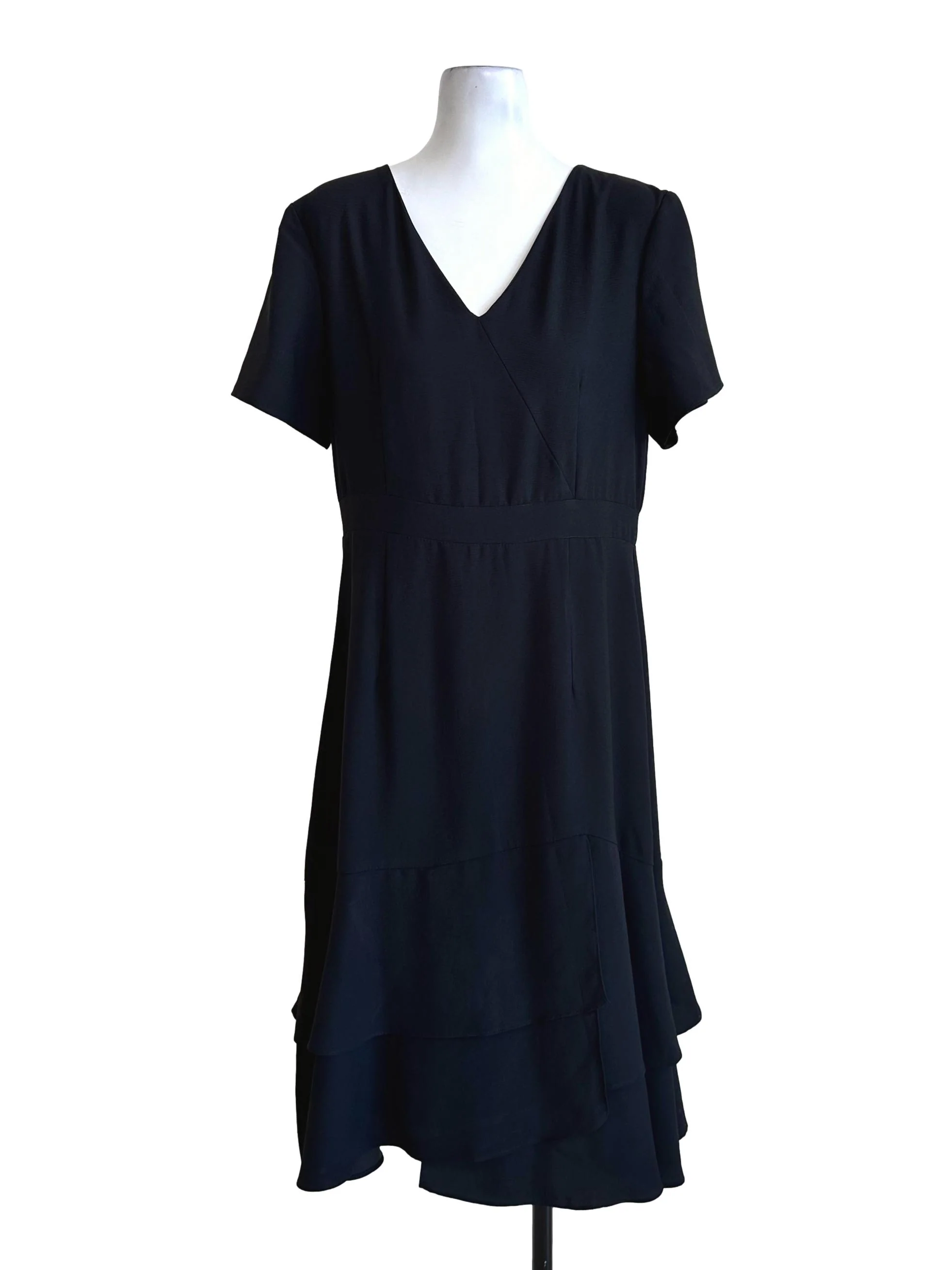 Ink Black V Neckline Midi Dress