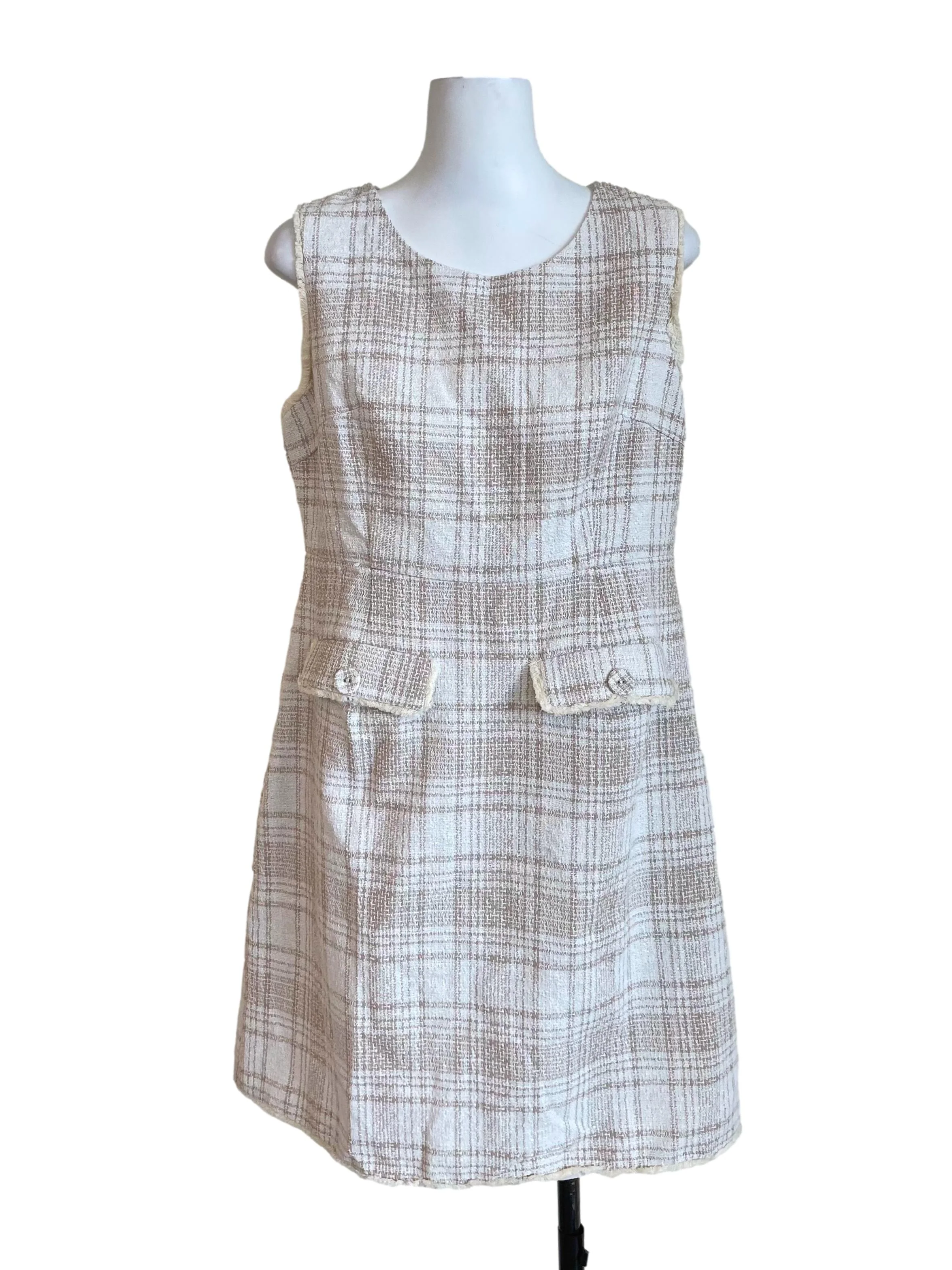 Ivory Tweed Scoop Neck Sleeveless Dress