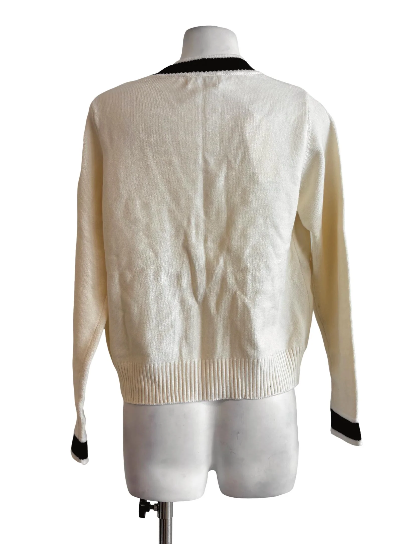 Ivory White Black Border Knit Cardigan - Image 2