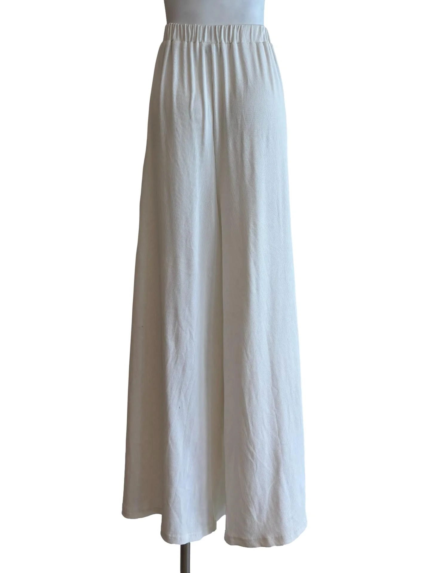 Ivory White Ribbed Palazo Pants - Image 2