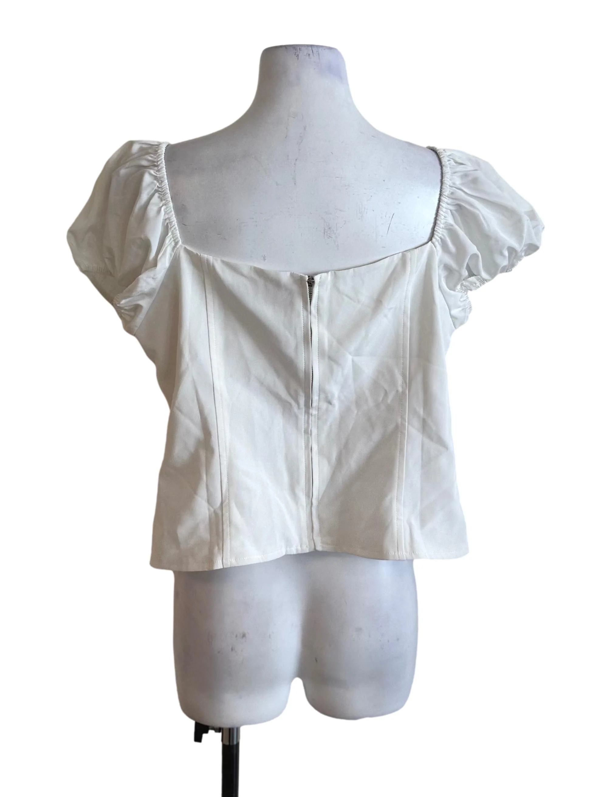 Ivory White Ruched Button Top - Image 2