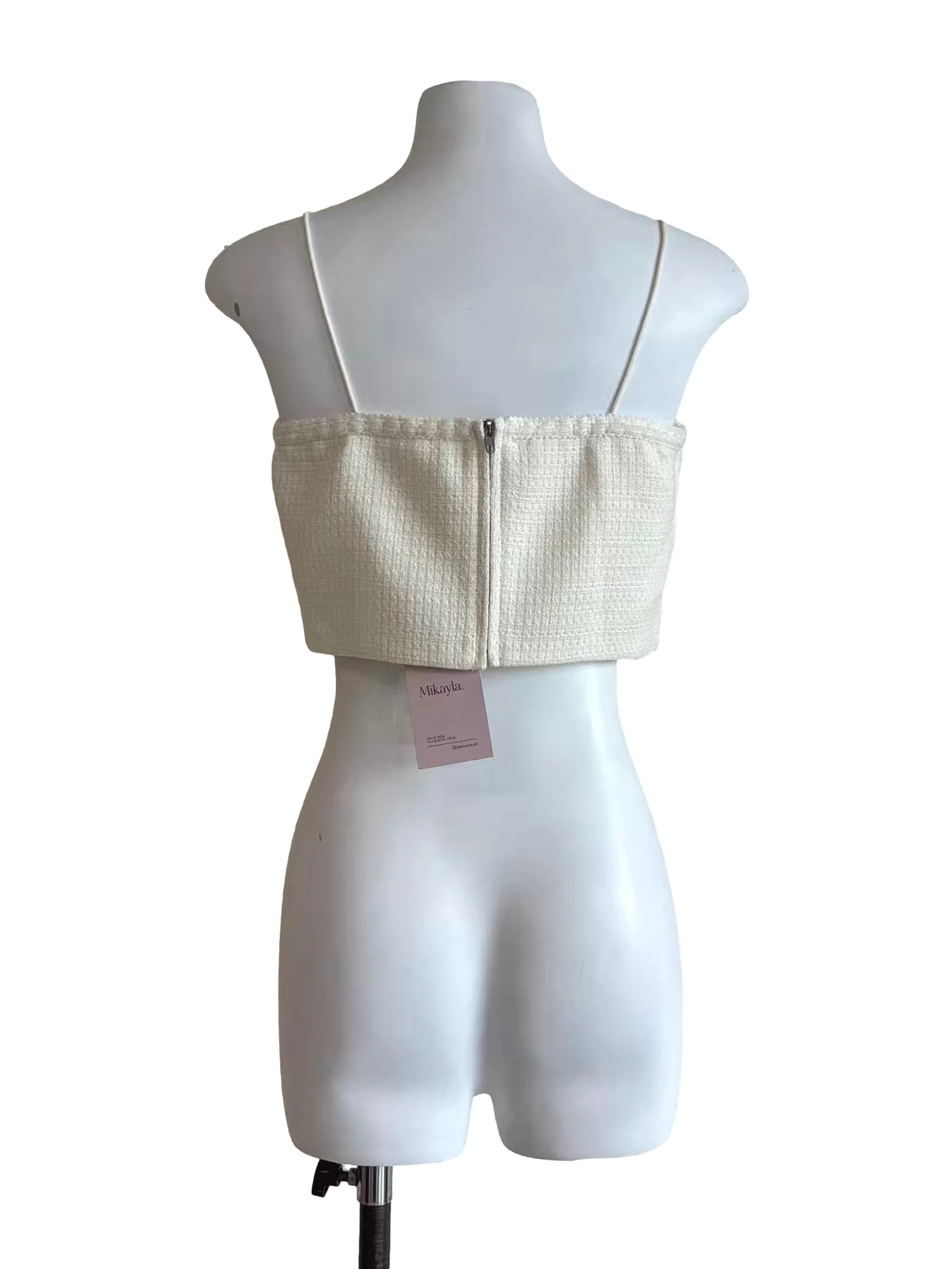 Ivory White Spaghetti Strap Tweed Top - Image 2