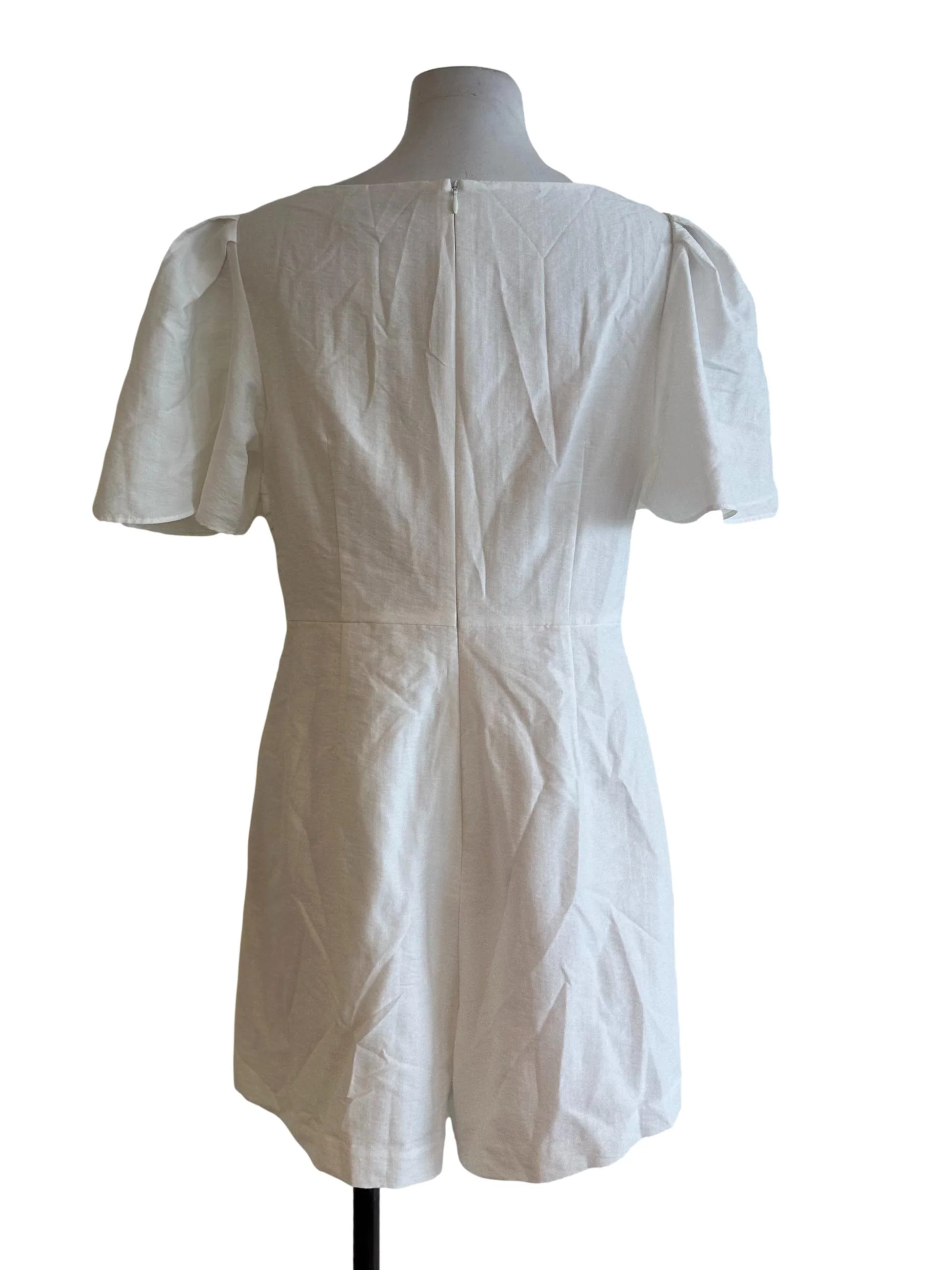 Ivory White Square Neck Ruched Rompers - Image 2