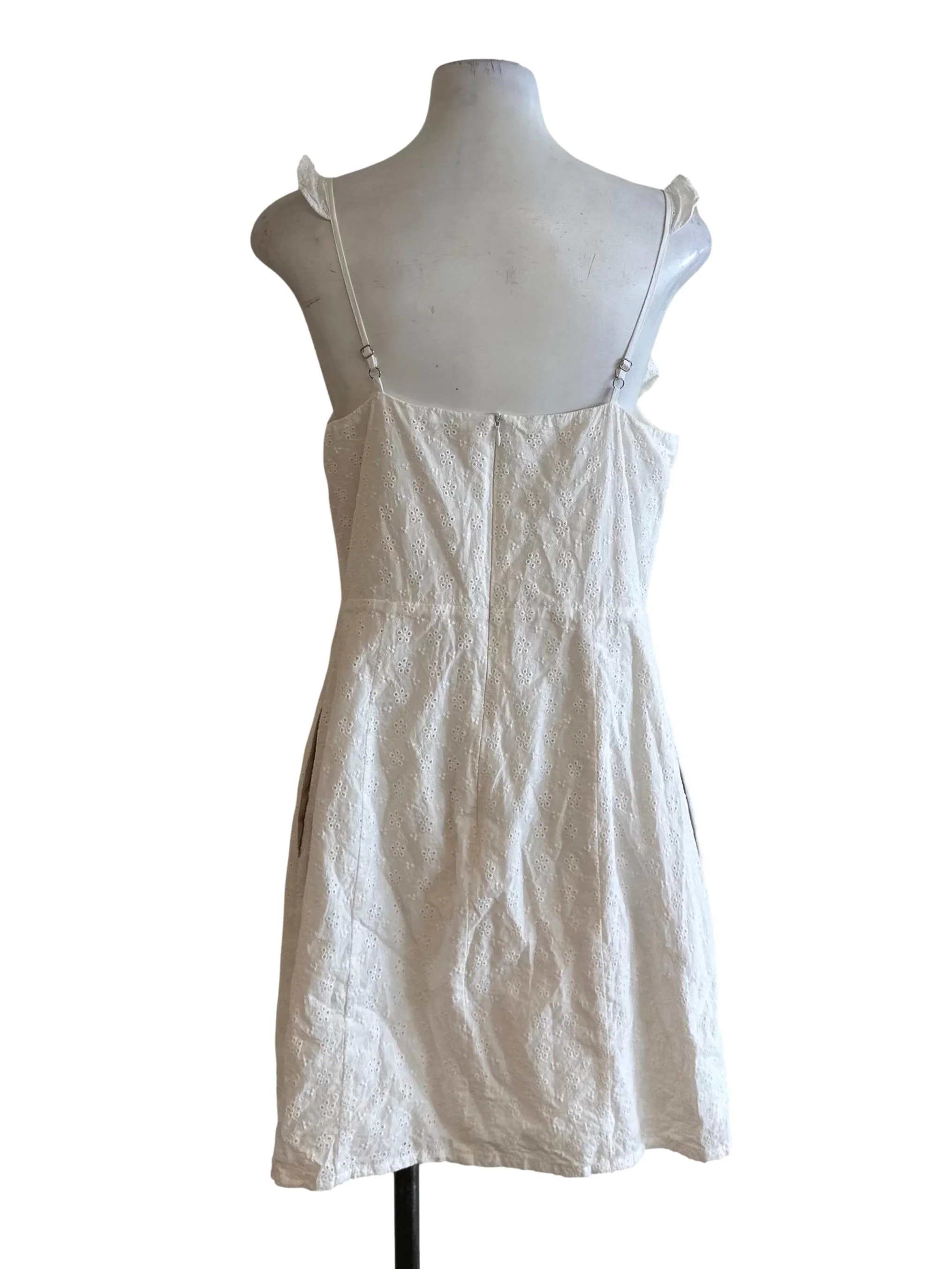 Ivory White Textured Eyelet Embroidery Ruffle Dress - Image 2