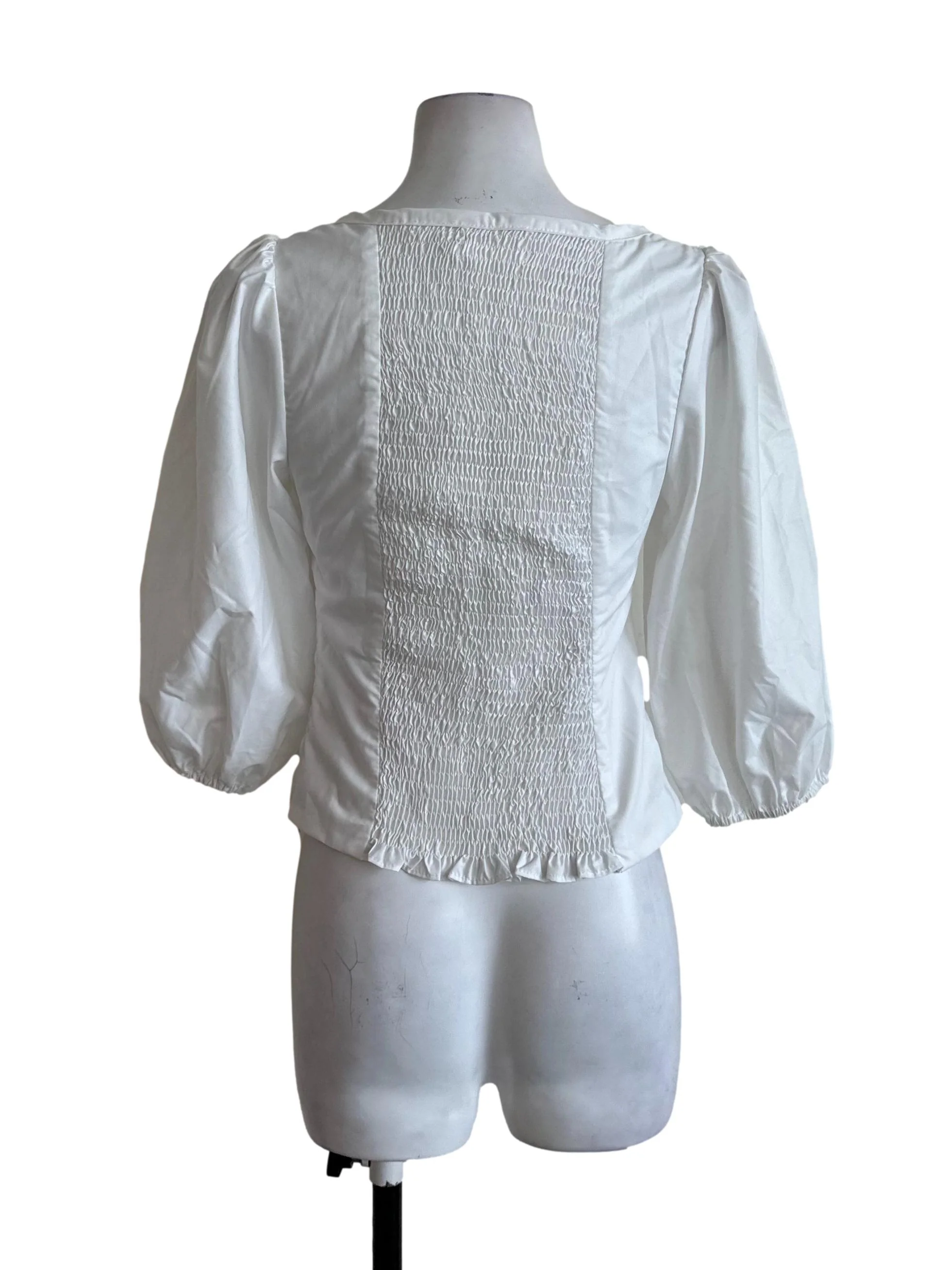 Ivory White V Neck Puff Sleeve Casual Top - Image 2
