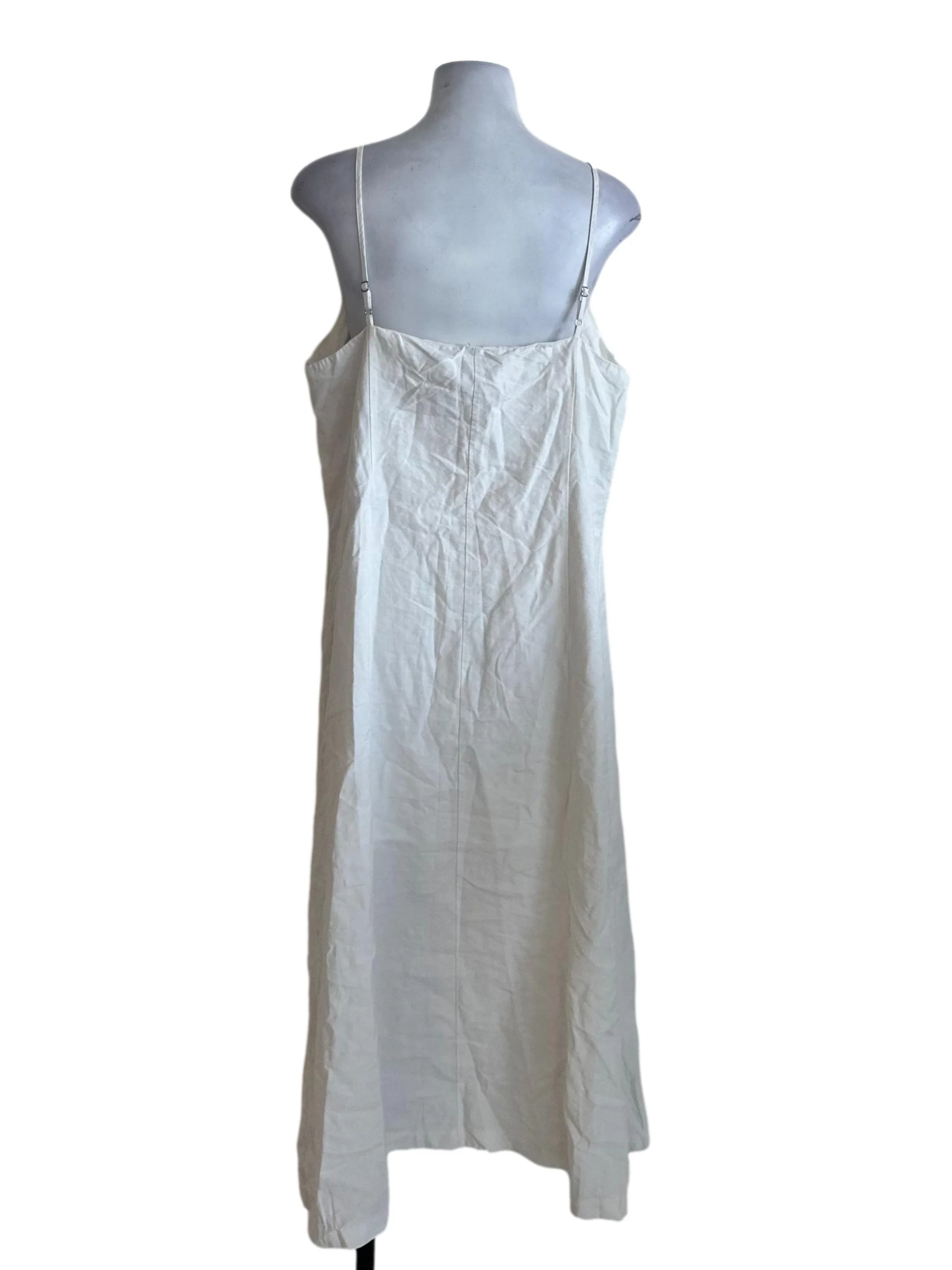 Ivory White V Neck Spaghetti Strap Button Dress - Image 2