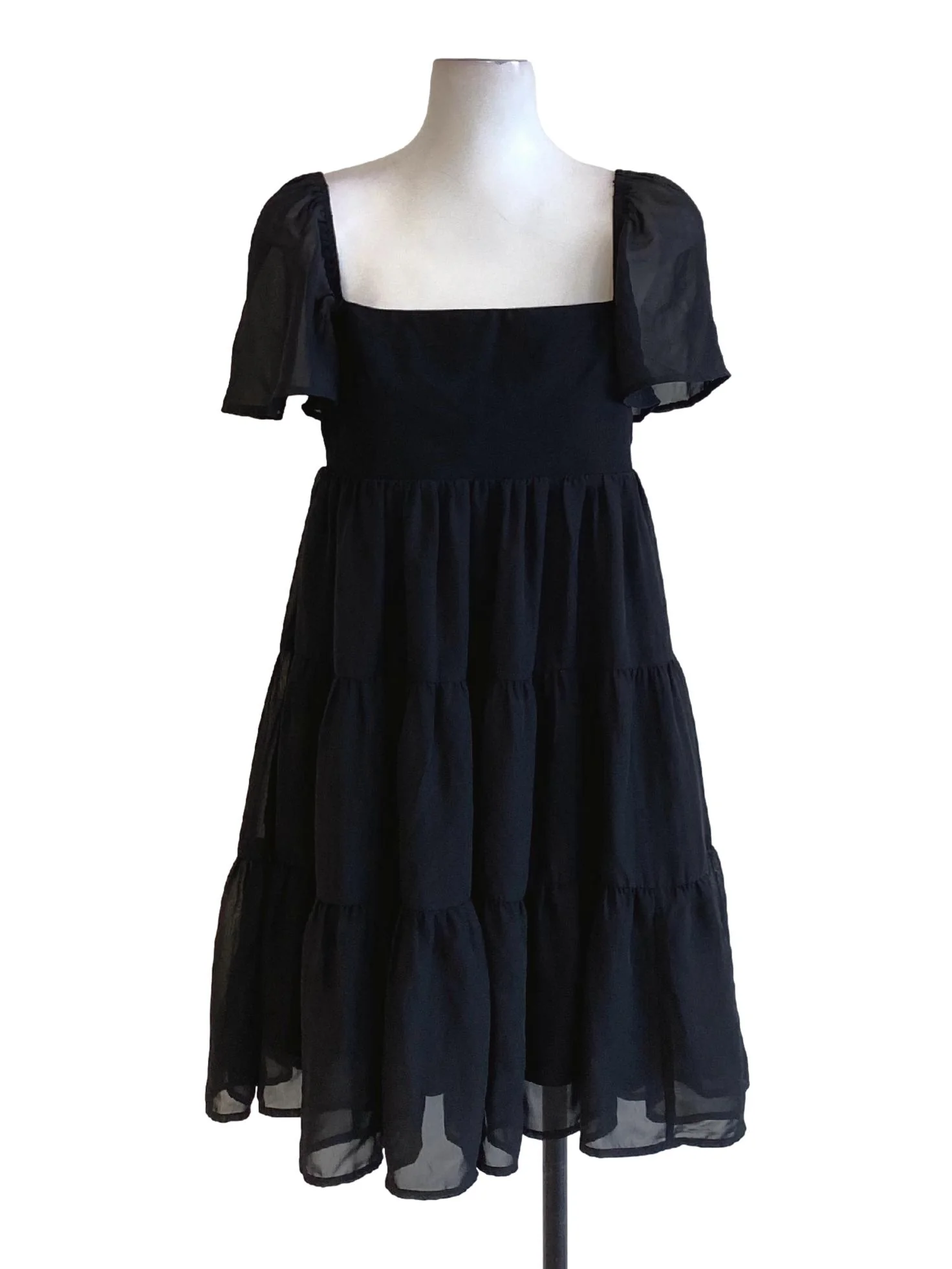 Jade Black Mesh Sleeve Layered A-Line Dress