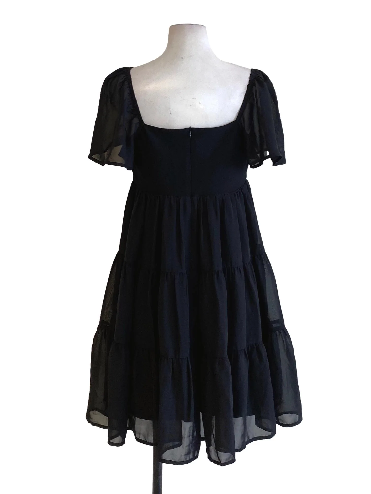 Jade Black Mesh Sleeve Layered A-Line Dress - Image 2