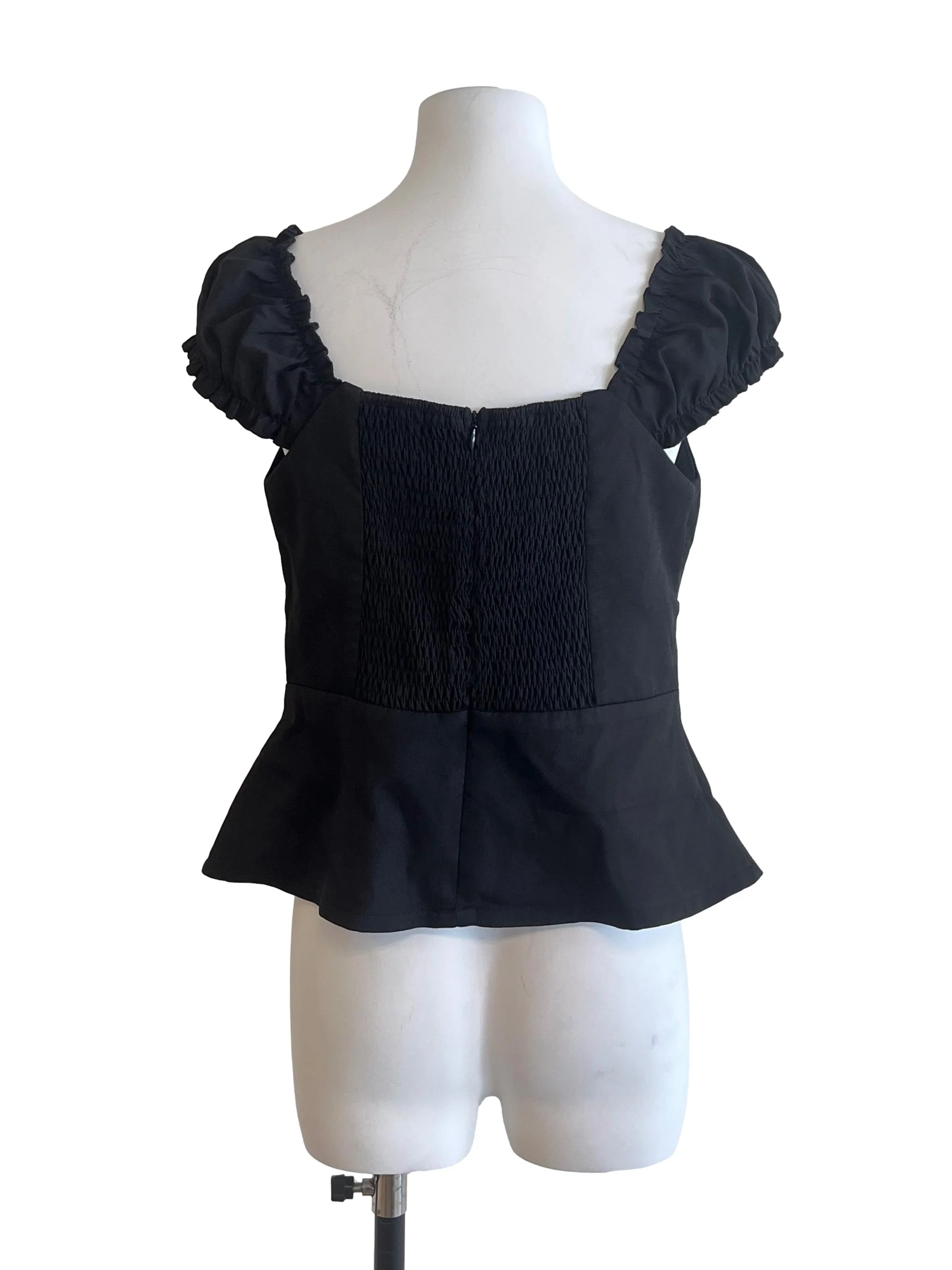 Jade Black Short Sleeve Pearl Button Top - Image 2
