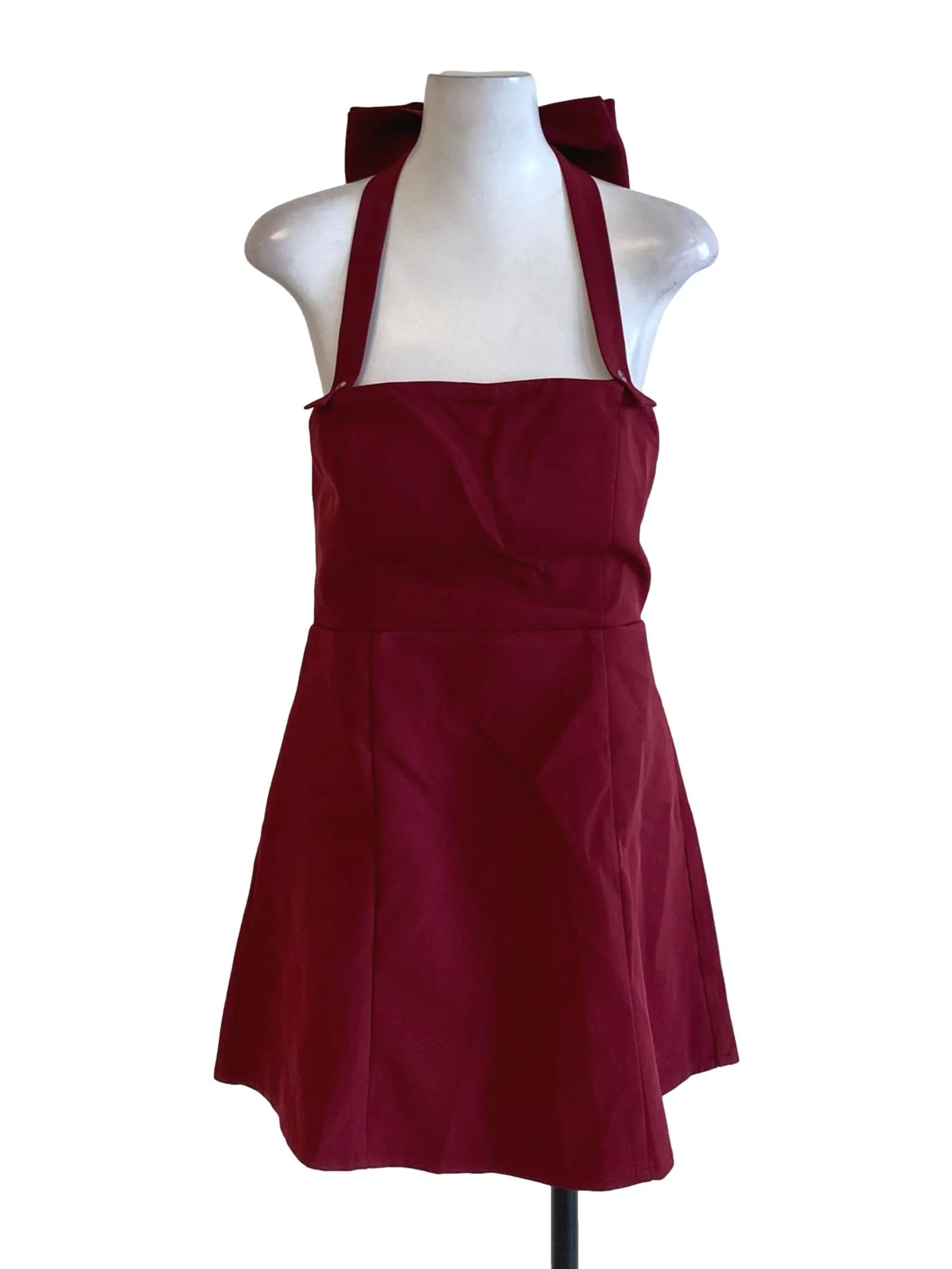 Jam Red Halter Bow Square Neck A-Line Dress
