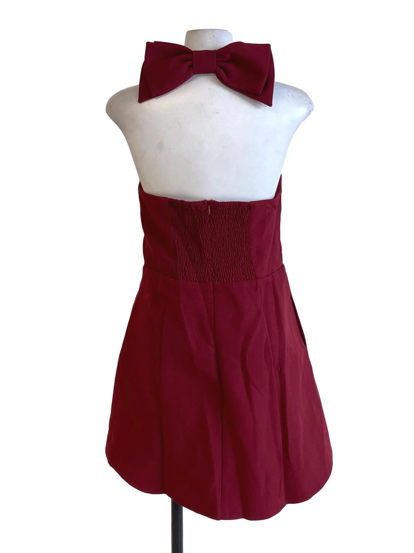 Jam Red Halter Bow Square Neck A-Line Dress - Image 2