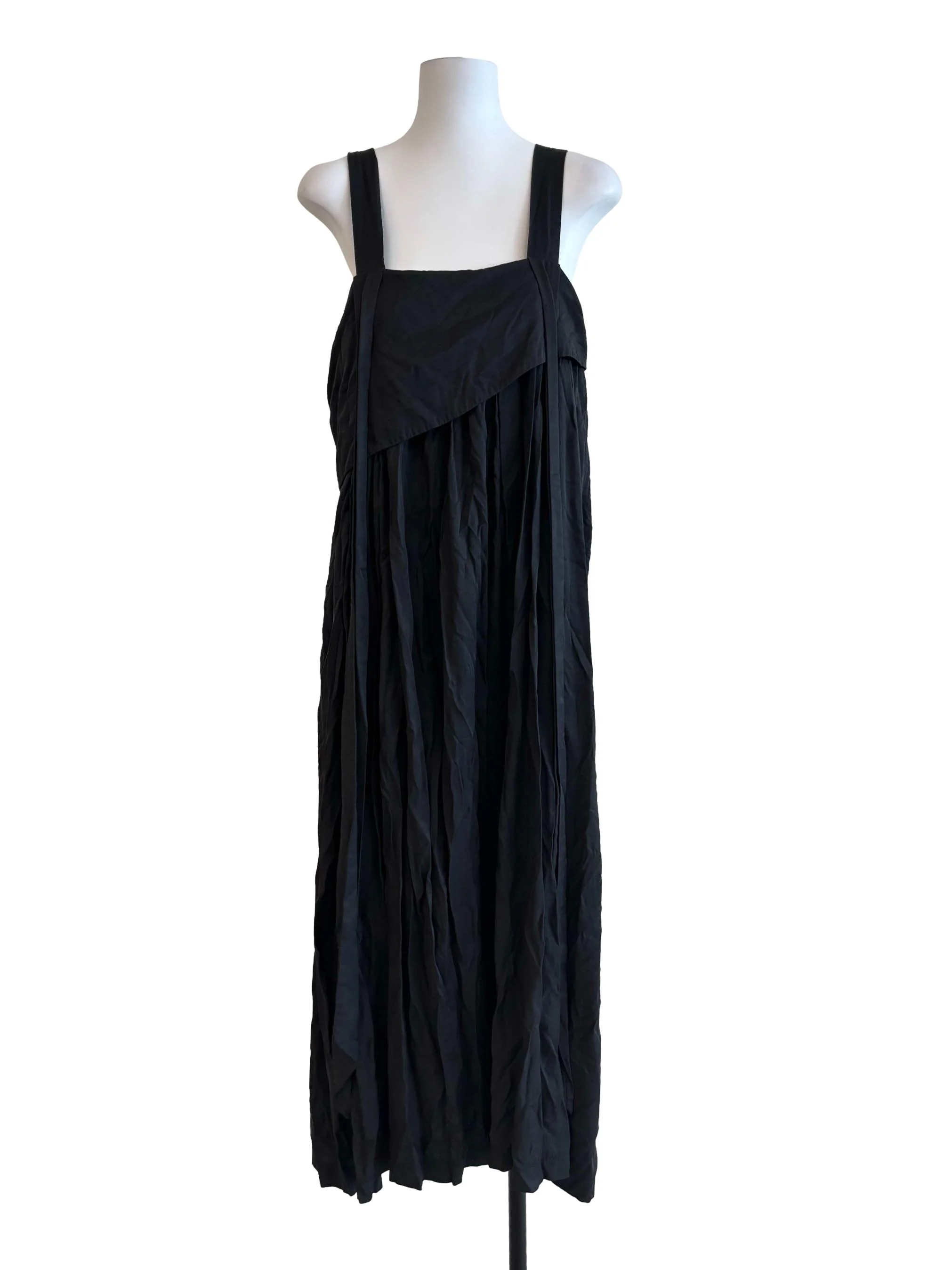 Jet Black Apron Pleated Shift Dress