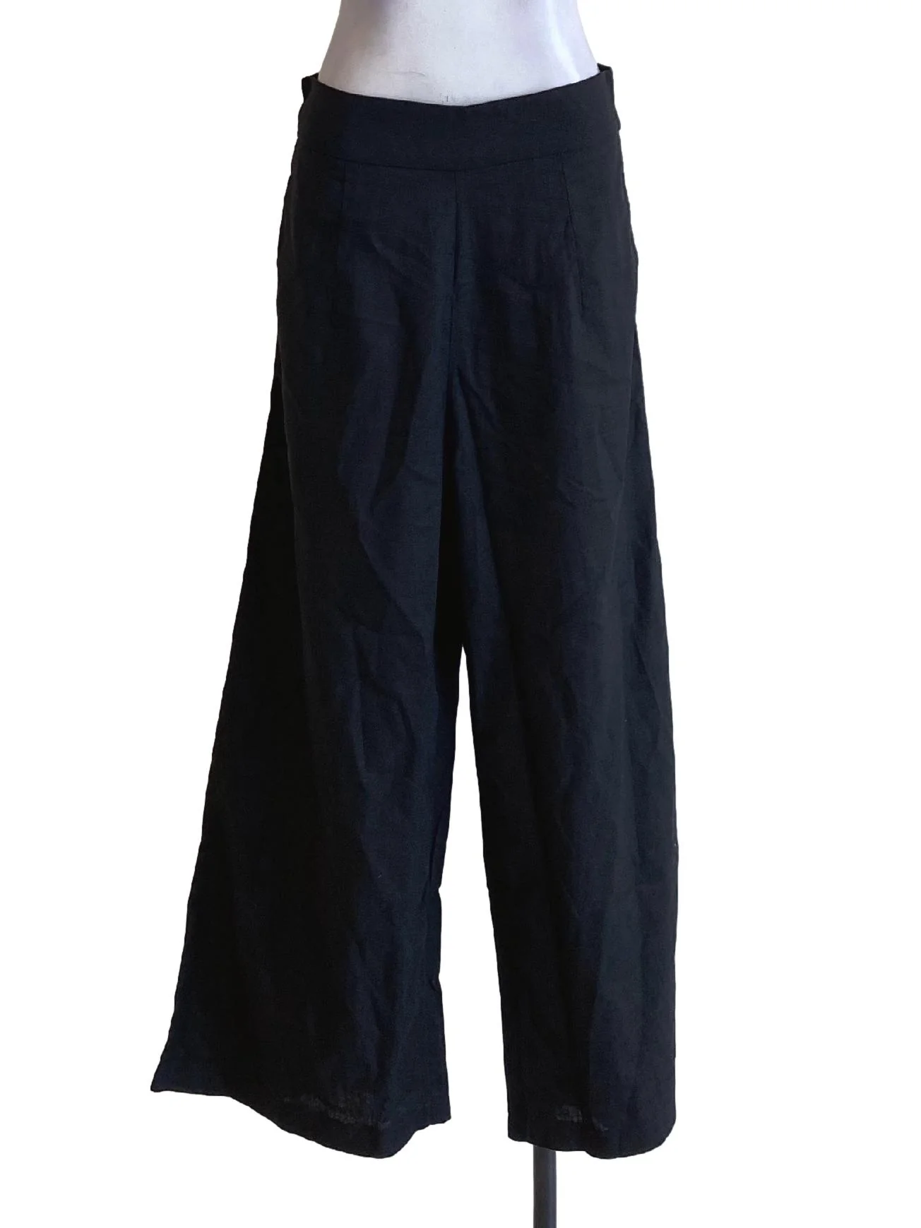 Jet Black Back Zipped High Waisted Pants