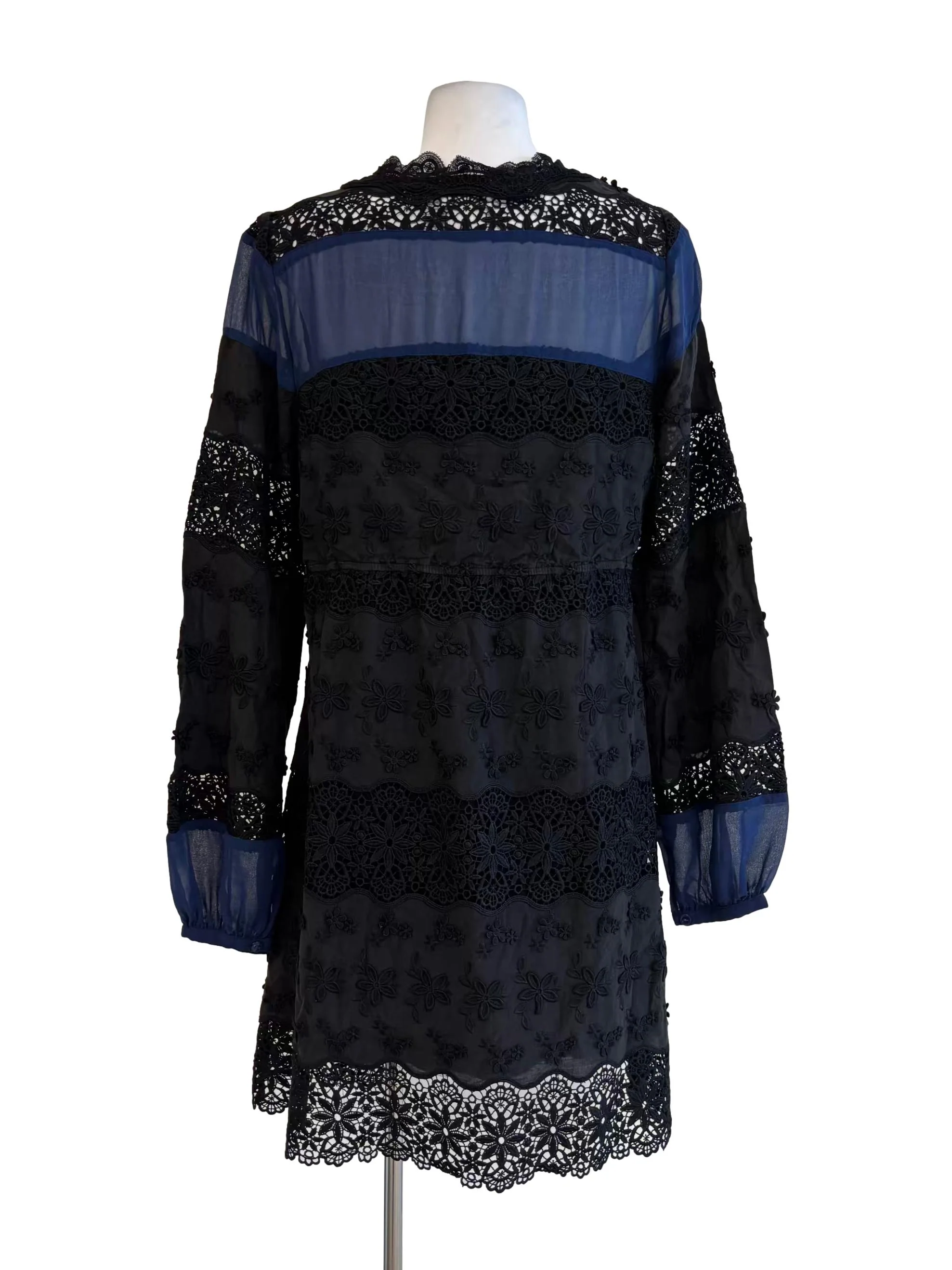 Jet Black Blue Cotton Embroidered Dress - Image 2