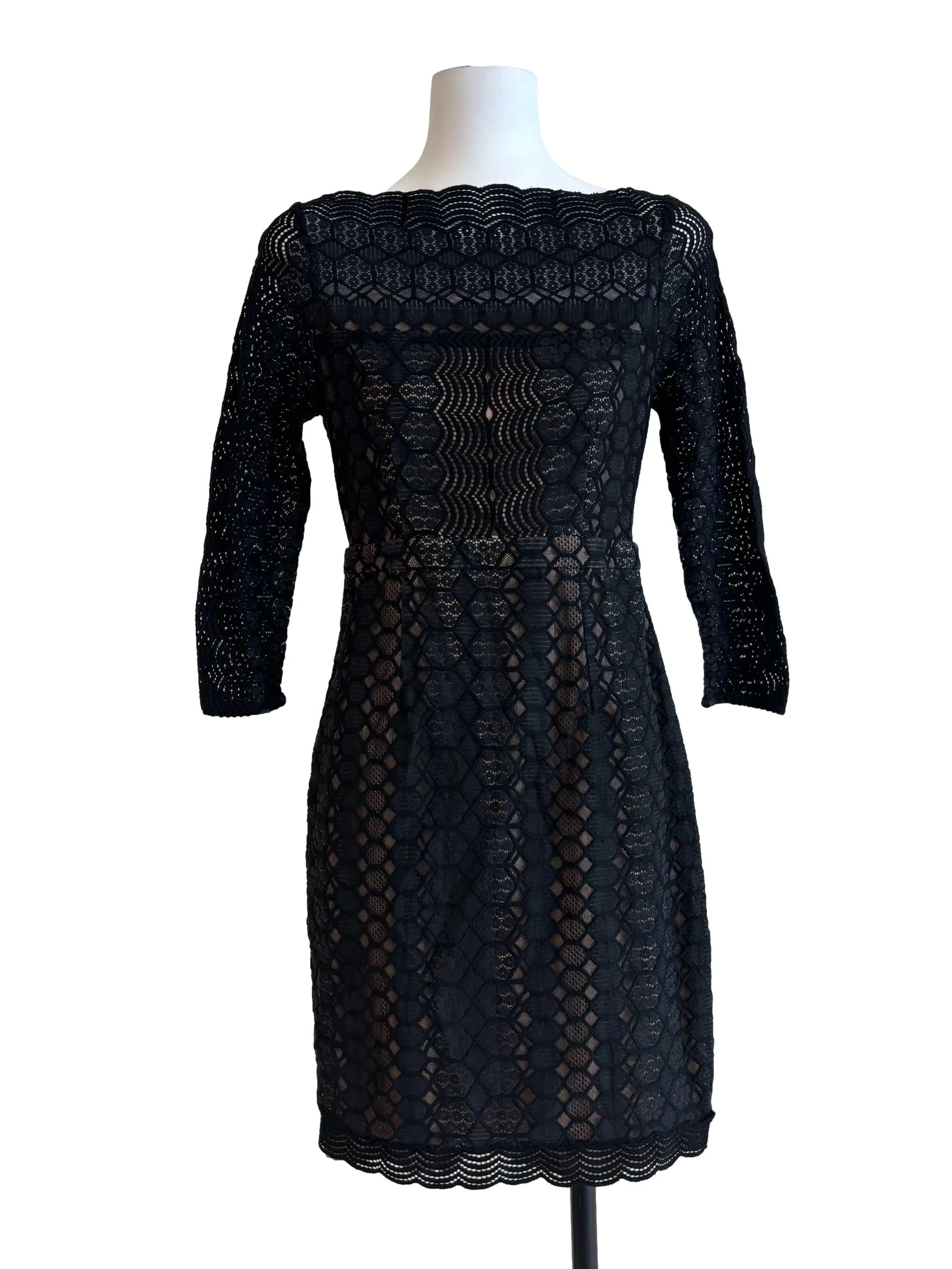 Jet Black Boat Neck Lace Dress