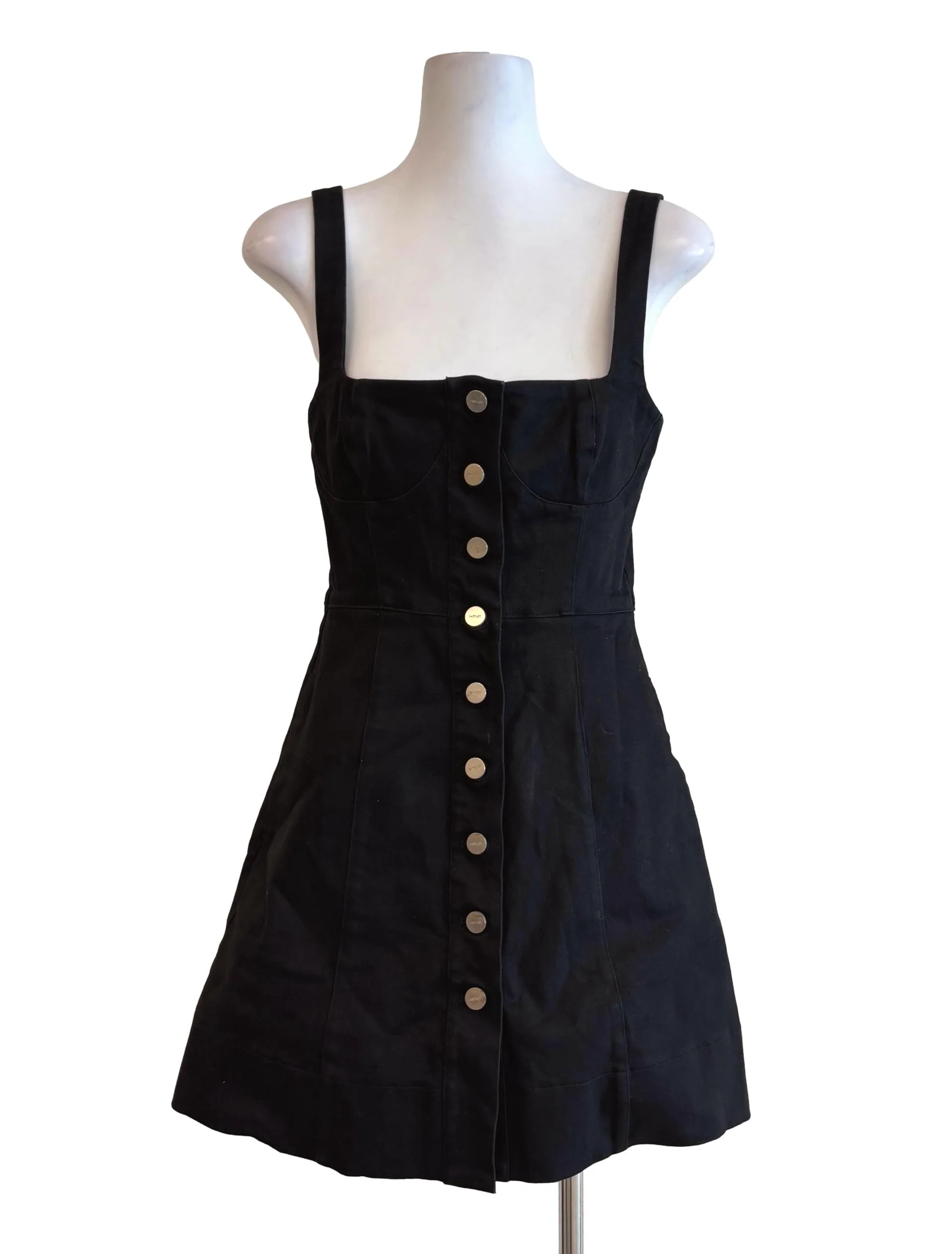 Jet Black Buttoned Cotton Denim Dress