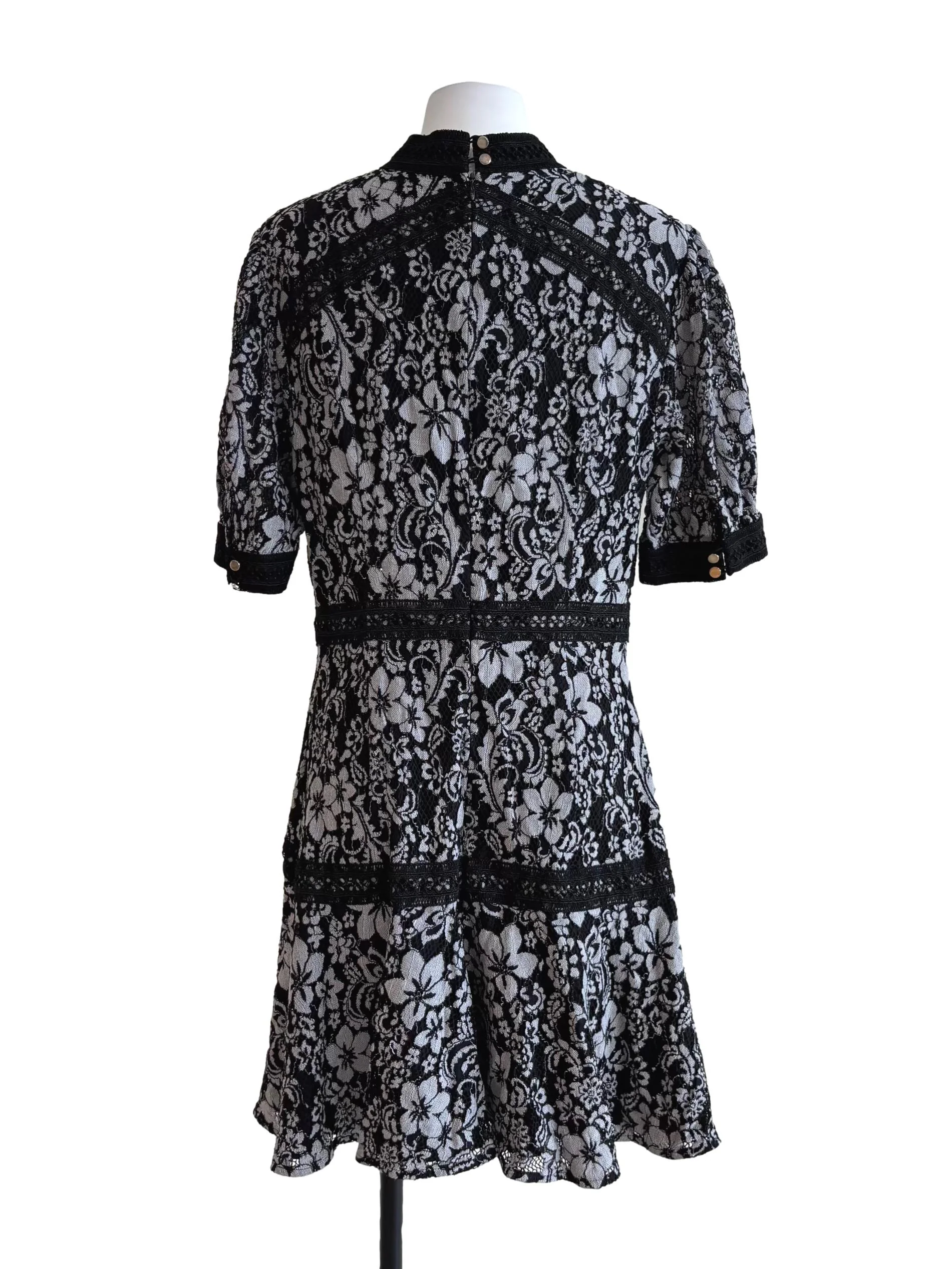 Jet Black Chrome Grey Floral Lace Dress - Image 2