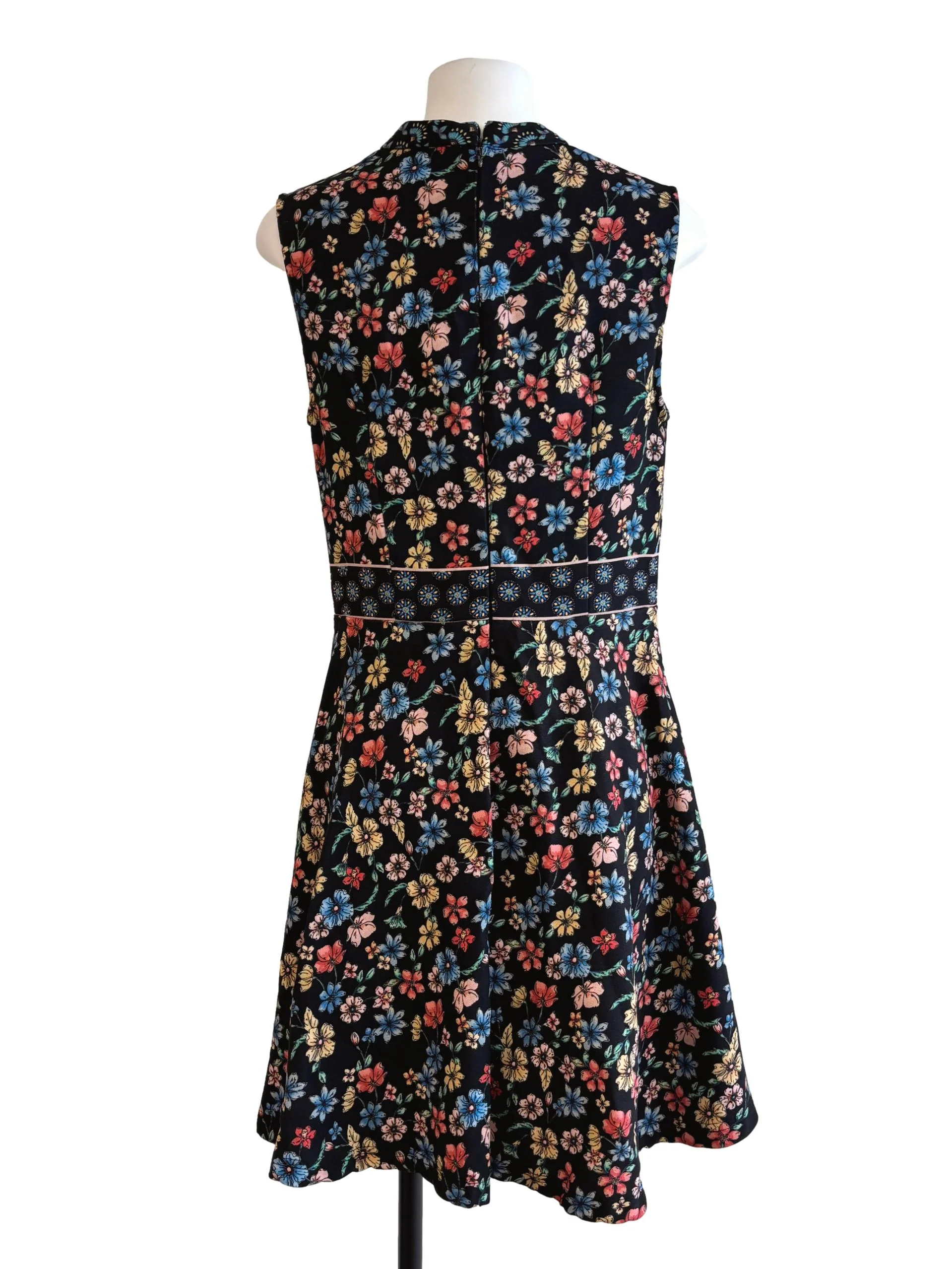 Jet Black Colourful Floral Sleeveless A-Line Dress - Image 2