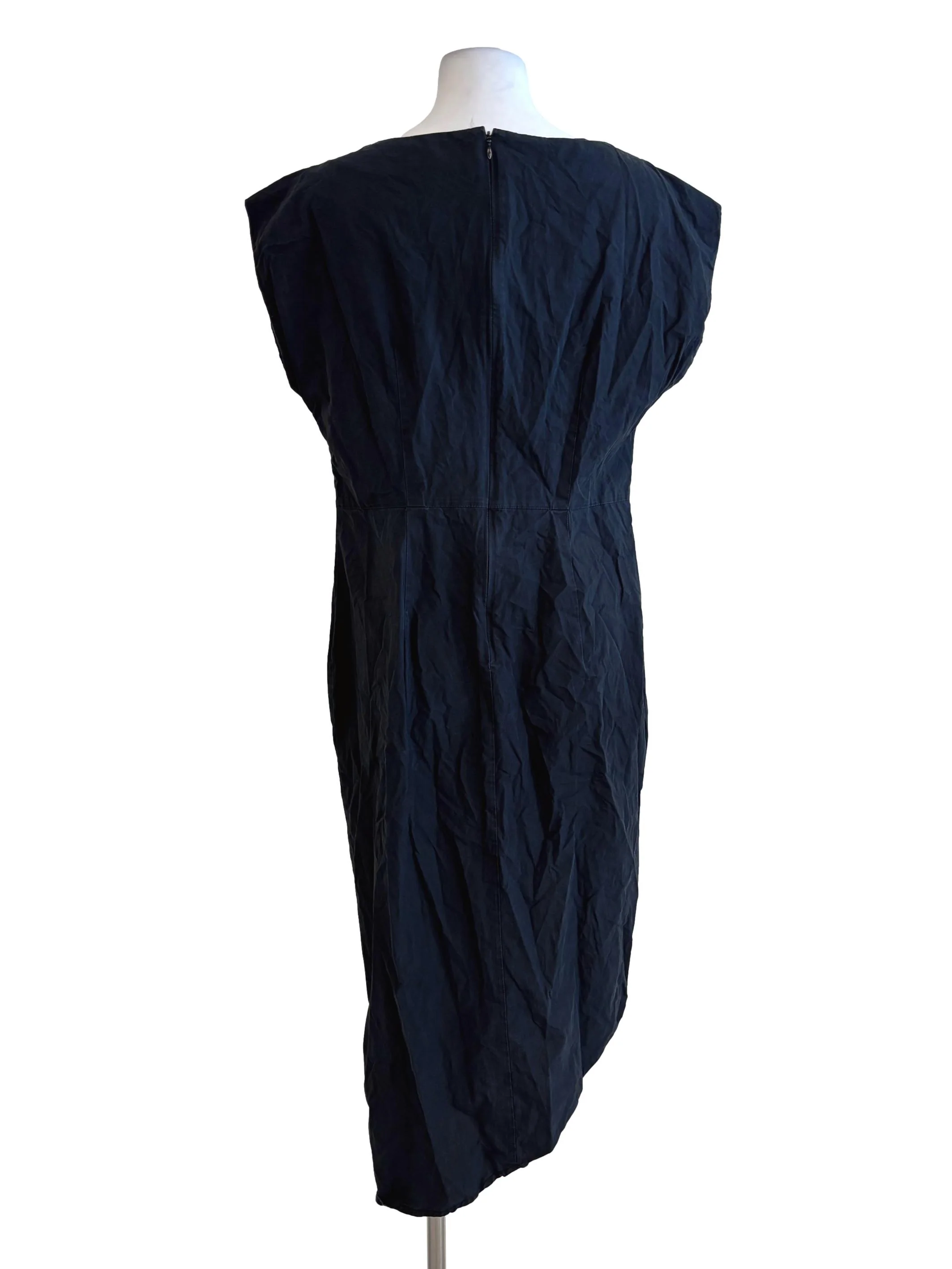 Jet Black Cotton Asymmetrical Dress - Image 2