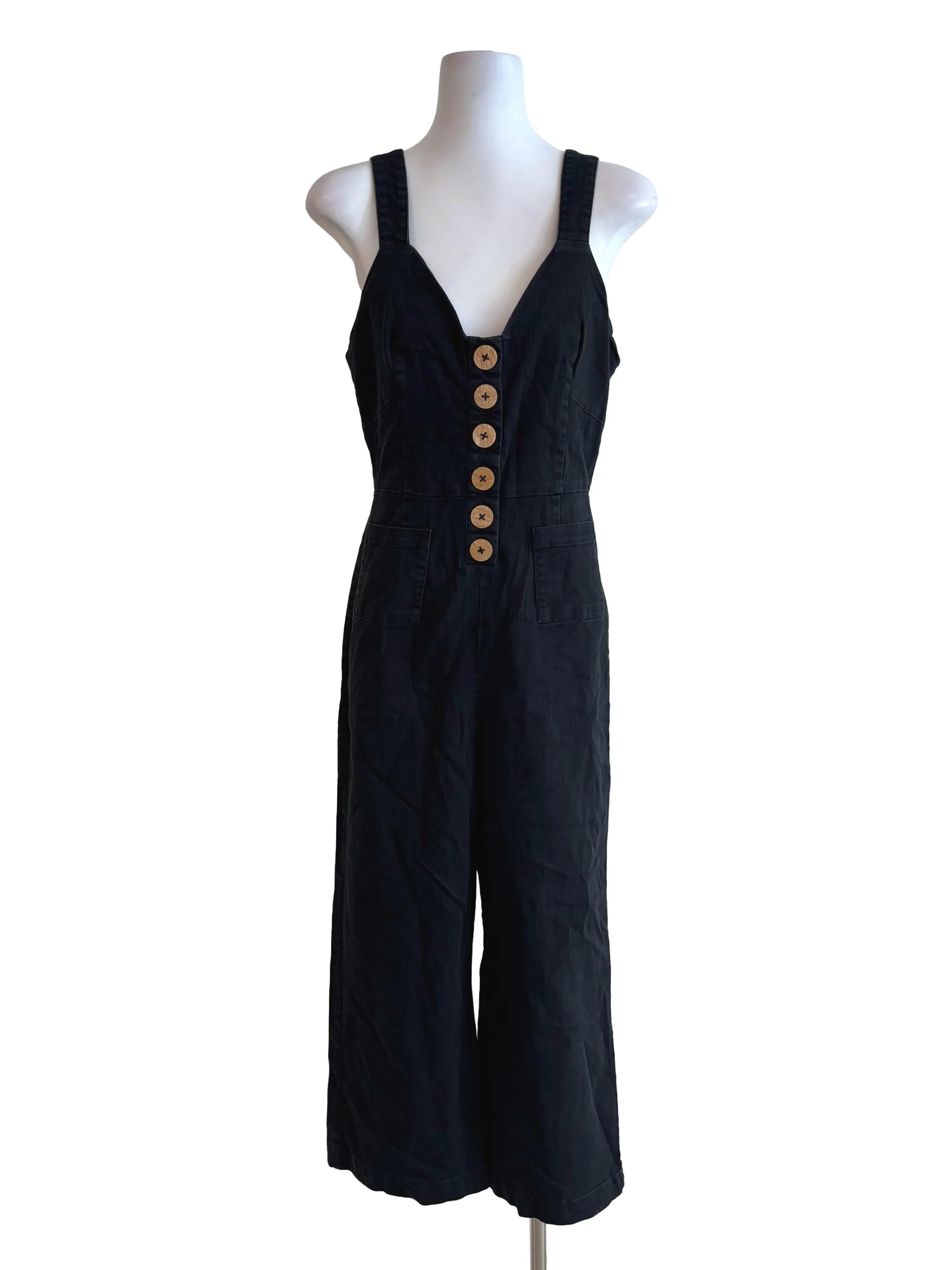 Jet Black Cotton Denim Jumpsuit