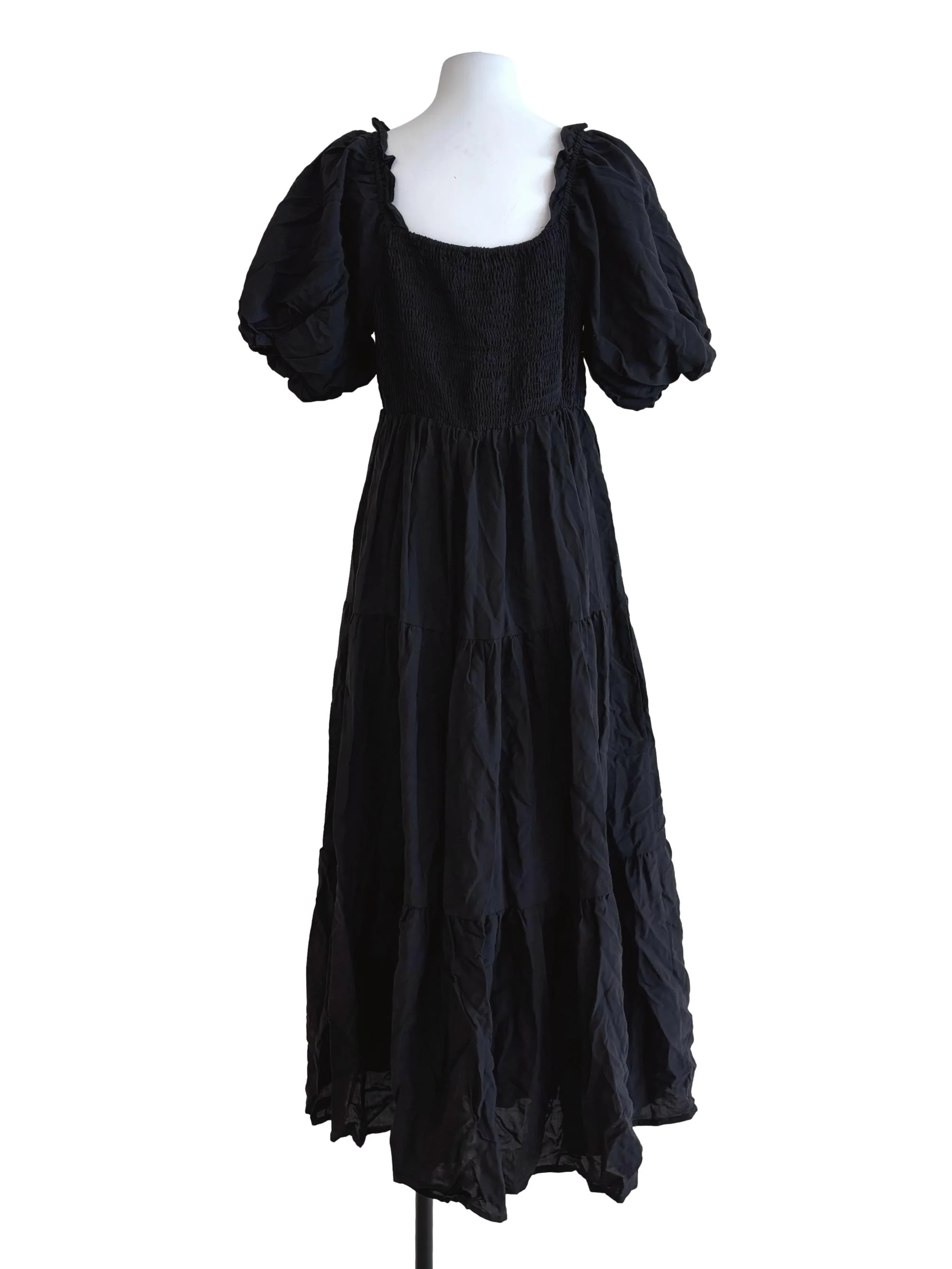 Jet Black Cotton Smocked Tier Dress TEM - Image 2