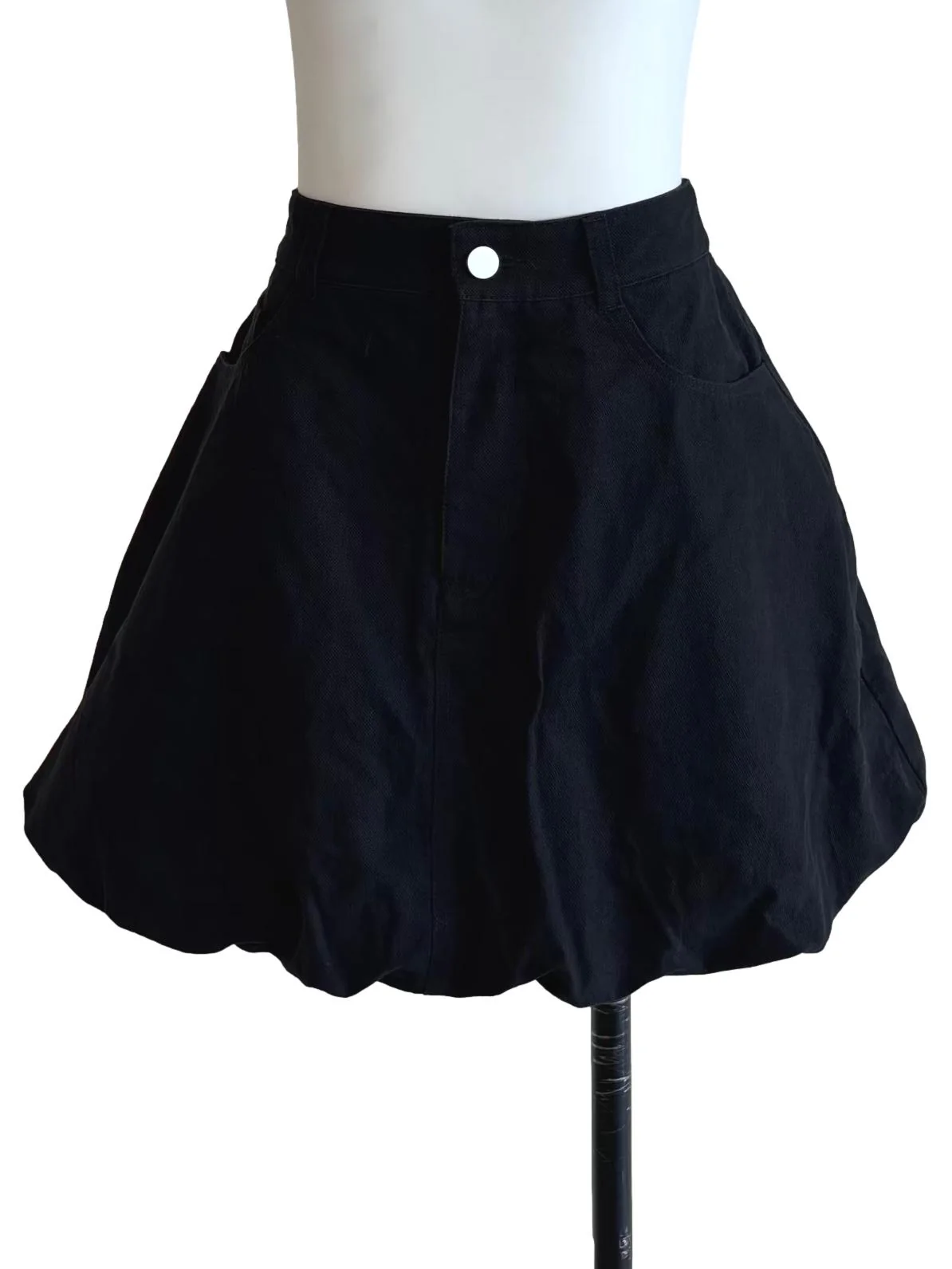 Jet Black Denim Bubble Mini Skirt