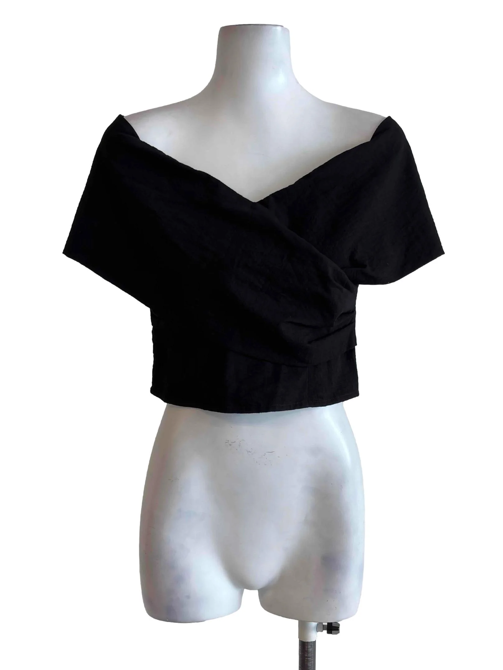 Jet Black Fitted Off Shoulder Crop Top