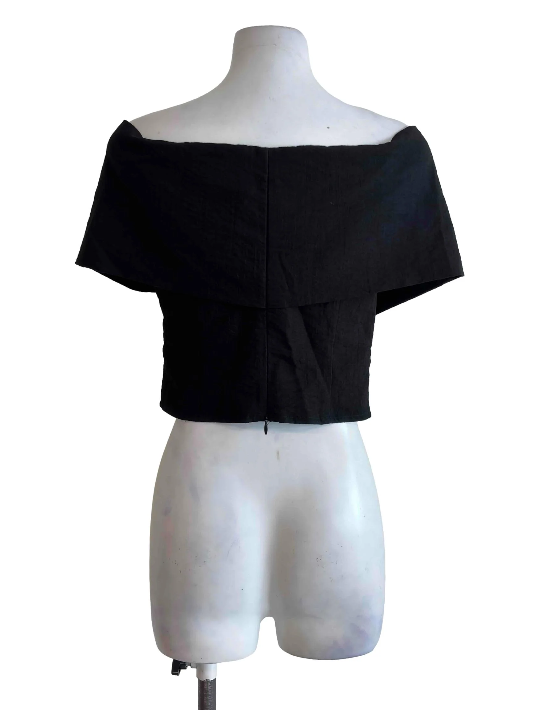 Jet Black Fitted Off Shoulder Crop Top - Image 2